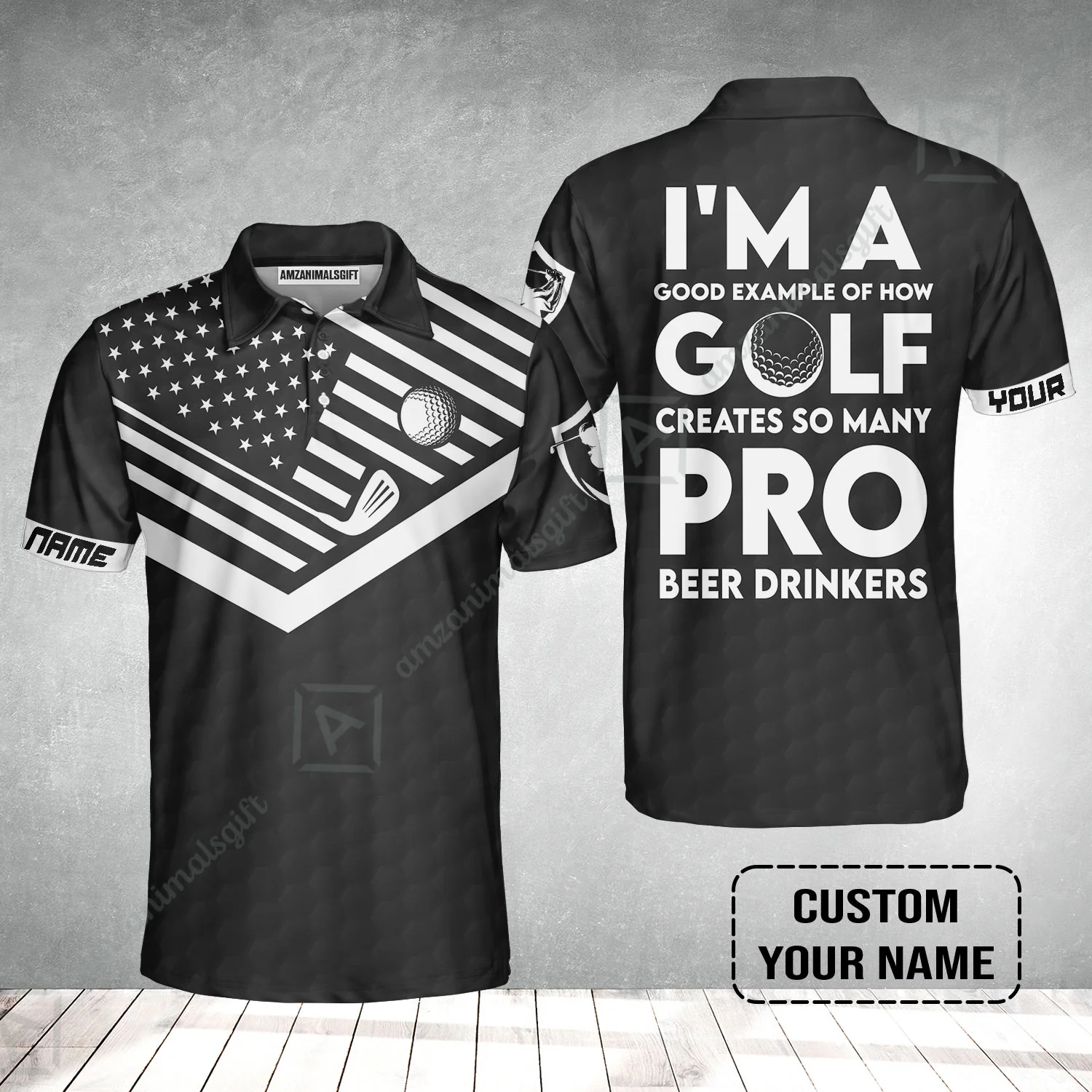 Personalized Golf American Flag Men Polo Shirt, I'm A Golf Pro And Beer Drinker Custom Polo Shirt - Image 2