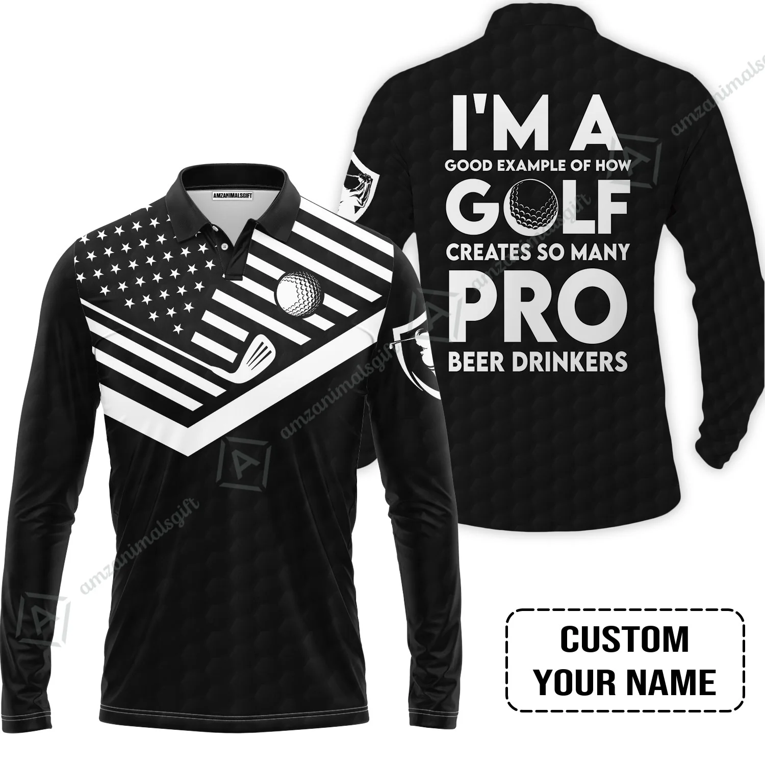 Personalized Golf American Flag Men Polo Shirt, I'm A Golf Pro And Beer Drinker Custom Polo Shirt - Image 3