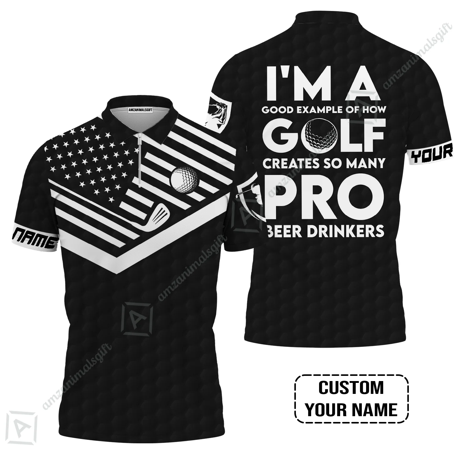 Personalized Golf American Flag Men Polo Shirt, I'm A Golf Pro And Beer Drinker Custom Polo Shirt - Image 4