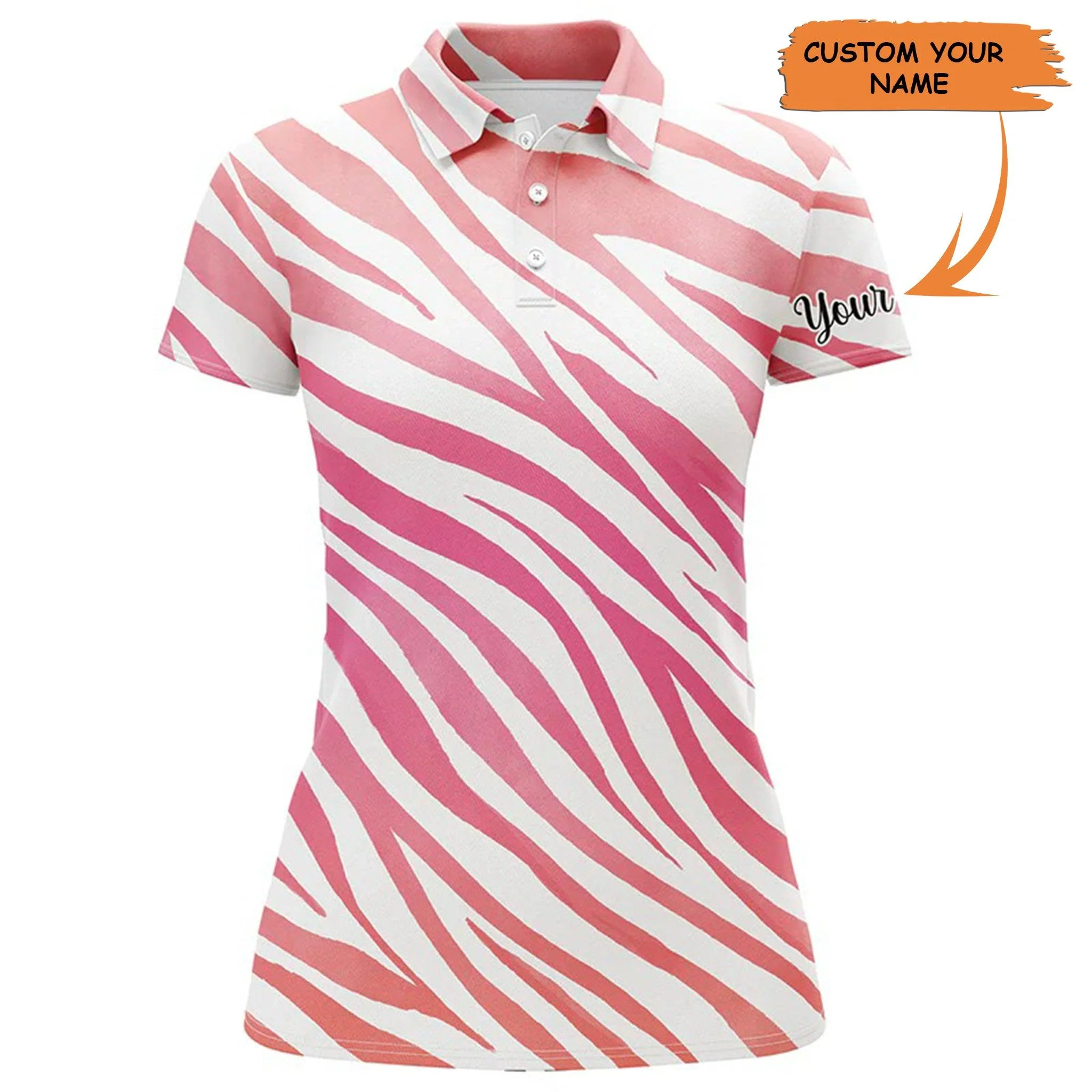 Golf Custom Name Women Polo Shirt, Beautiful Pink Zebra Pattern Personalized Women Polo Shirt - Perfect Gift For Ladies, Golfers, Golf Lovers