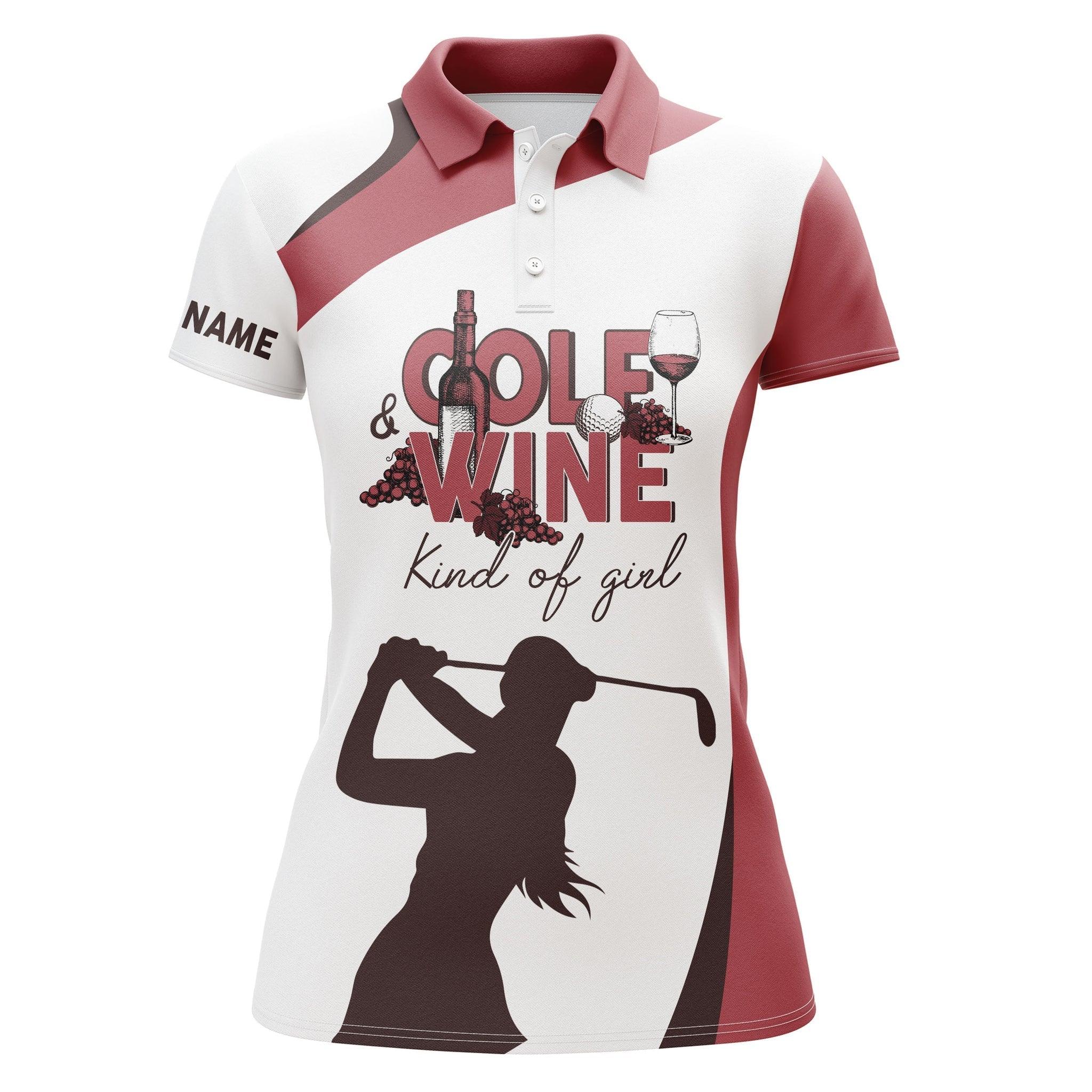 Golf Custom Name Women Polo Shirt, Golf & Wine Kind Of Girl, Red & White Golf Personalized Women Polo Shirts, Golfing Gift For Wine Lovers, Golfers - Image 2