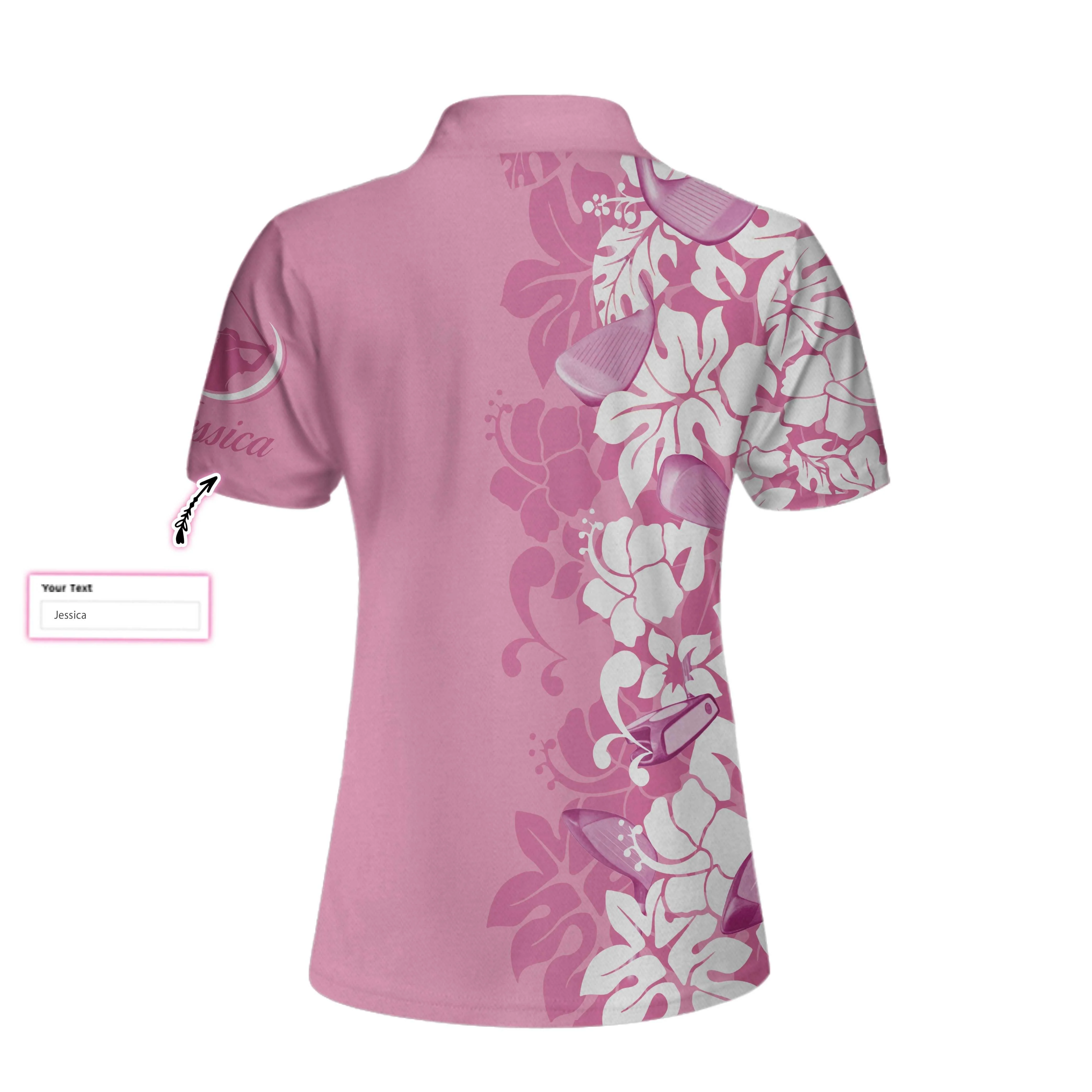 Golf Custom Name Women Polo Shirt, Golfer Flower Floral Pink Personalized Women Polo Shirts, Best Gift For Female Golfers, Ladies, Golf Lovers - Image 3