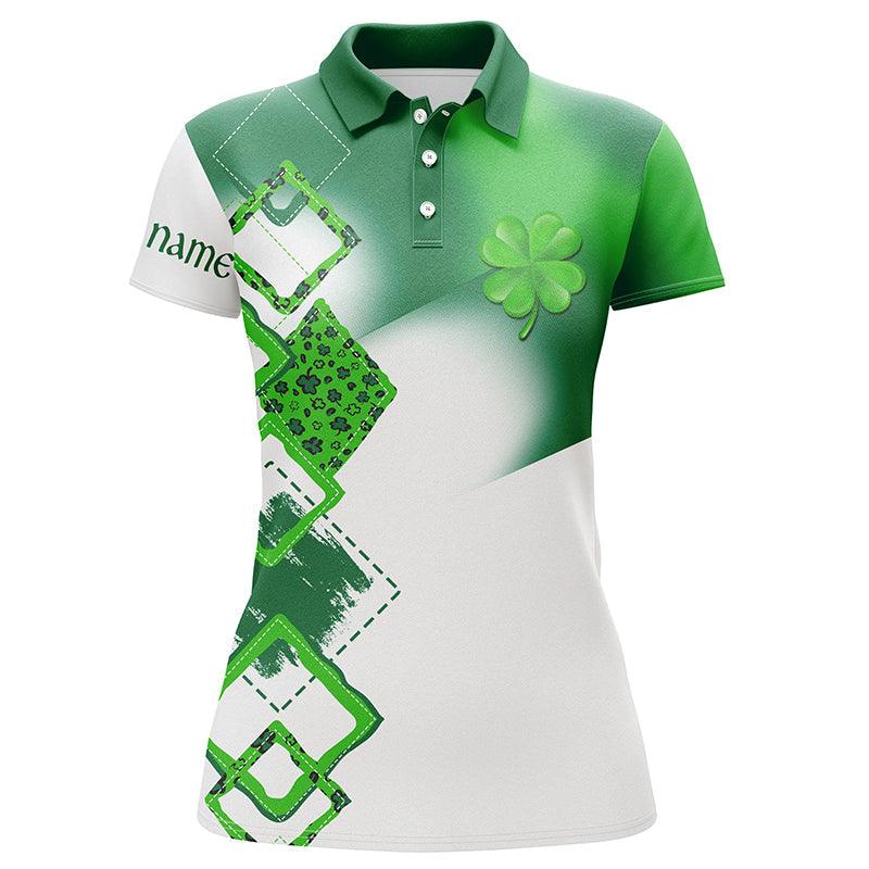 Clover Custom Name Women Polo Shirt, Green Clover St Patrick Day Golf Personalized Women Polo Shirts, Best Golfing Gift For Ladies, Women - Image 2