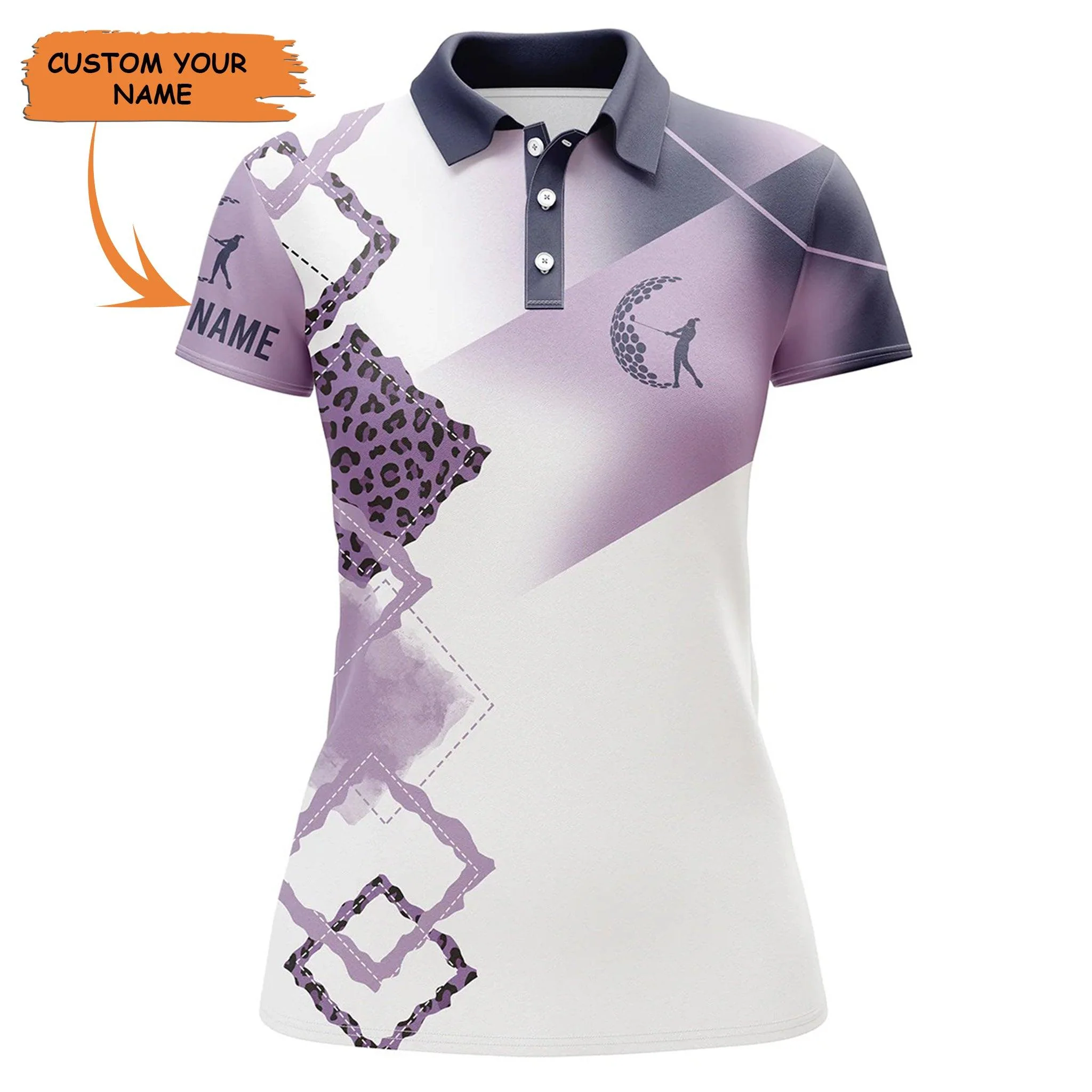 Golf Custom Name Women Polo Shirt, Leopard Pattern Multi-color Personalized Women Polo Shirt- Perfect Gift For Ladies, Golf Lovers, Golfers - Image 2