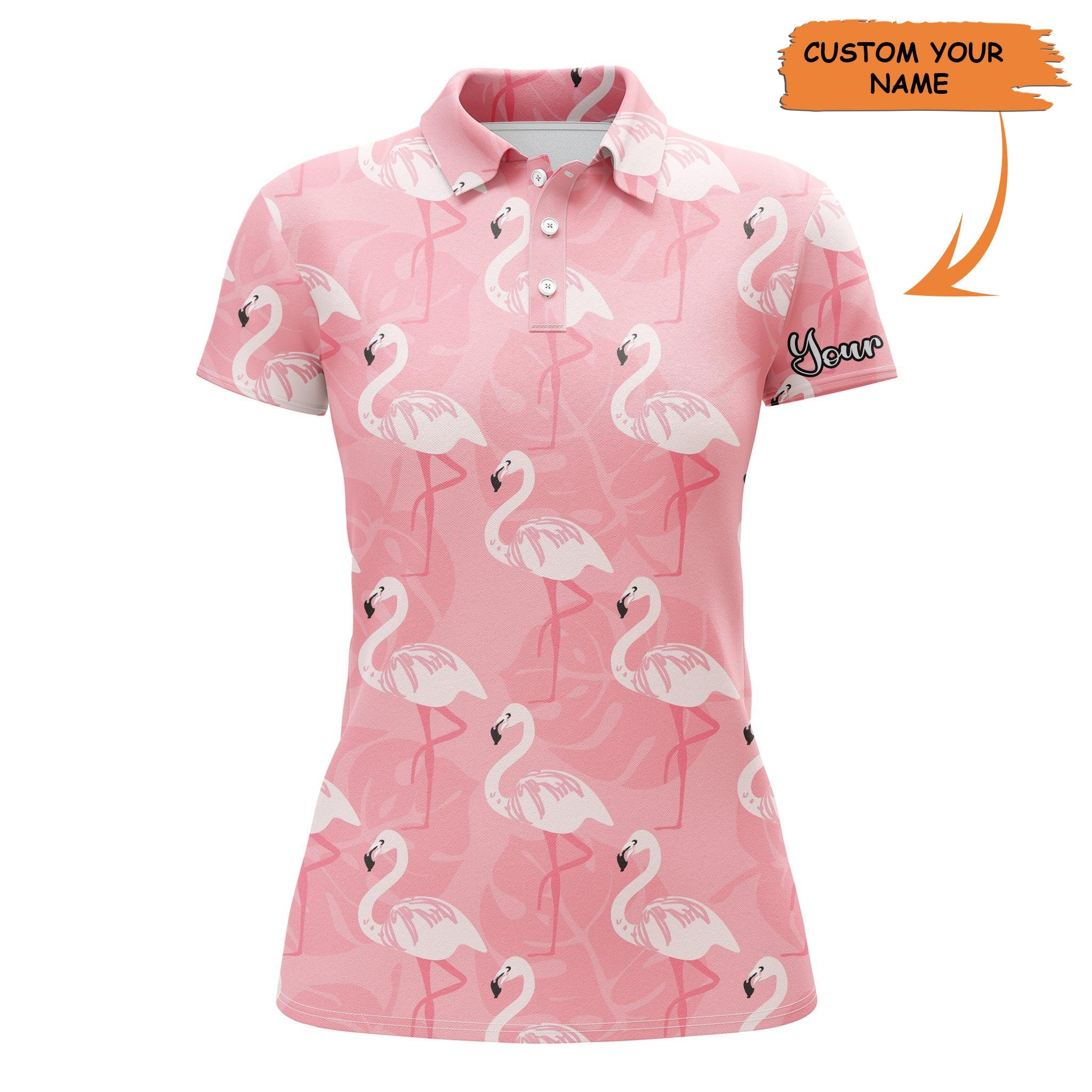 Golf Custom Name Women Polo Shirt, Pink Polo Shirt, Flamingo Pattern Personalized Women Polo Shirt - Perfect Gift For Ladies, Golf Lovers, Golfers