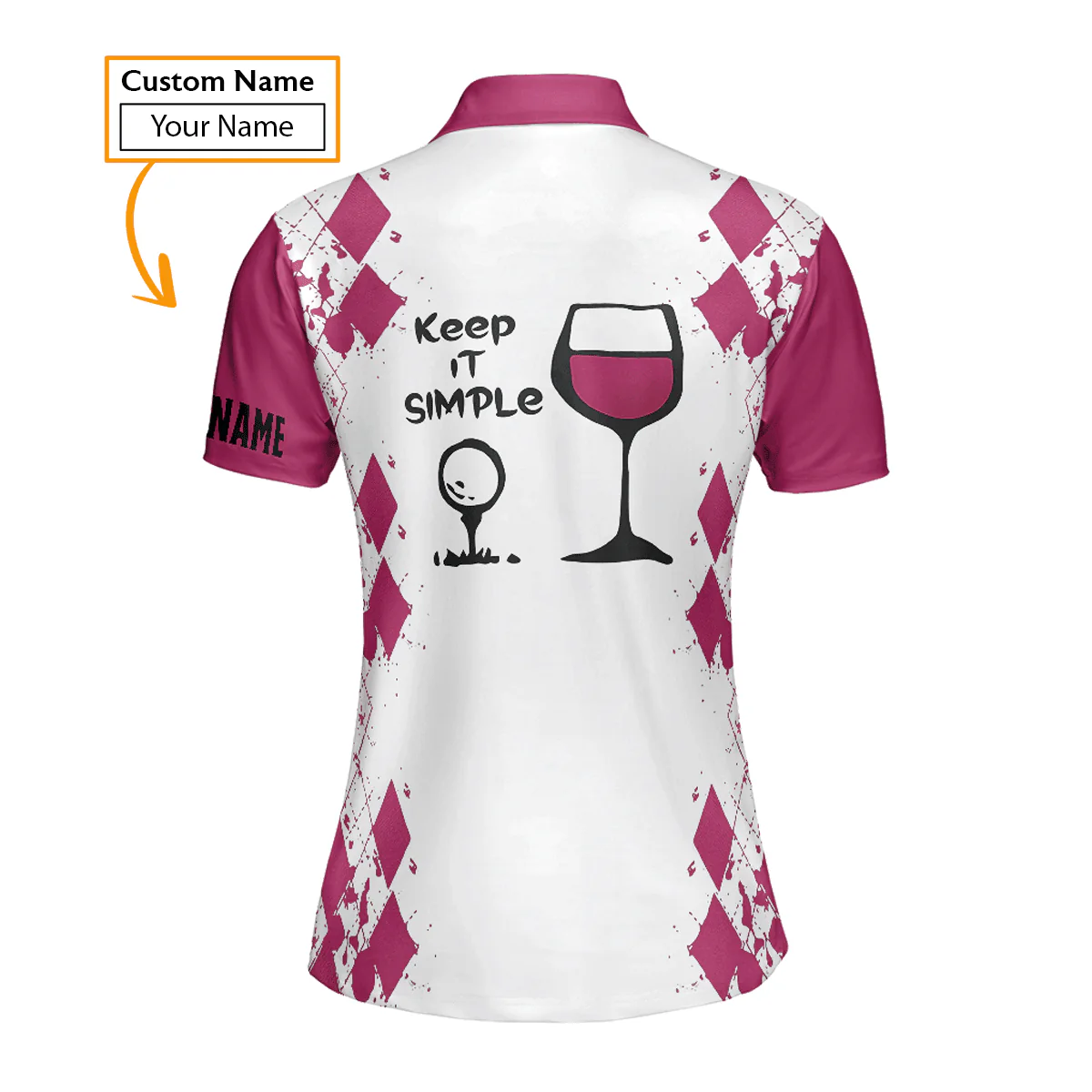 Golf Custom Name Women Polo Shirt, White Pink Keep It Simple Golf & Wine Personalized Women Polo Shirts, Best Gift For Ladies, Golfers, Golf Lovers - Image 3
