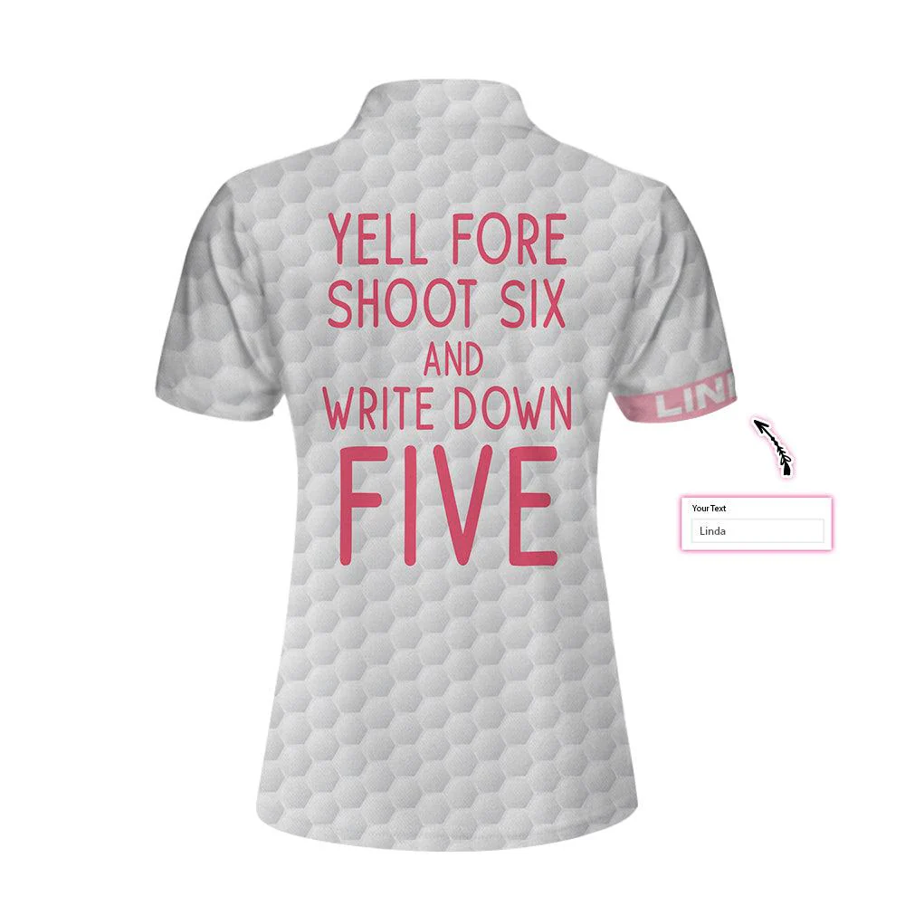 Golf Custom Name Women Polo Shirts - American Flag Yell Fore Shoot Six And Write Down Five Personalized Women Polo Shirts - Perfect Gift For Ladies - Image 3