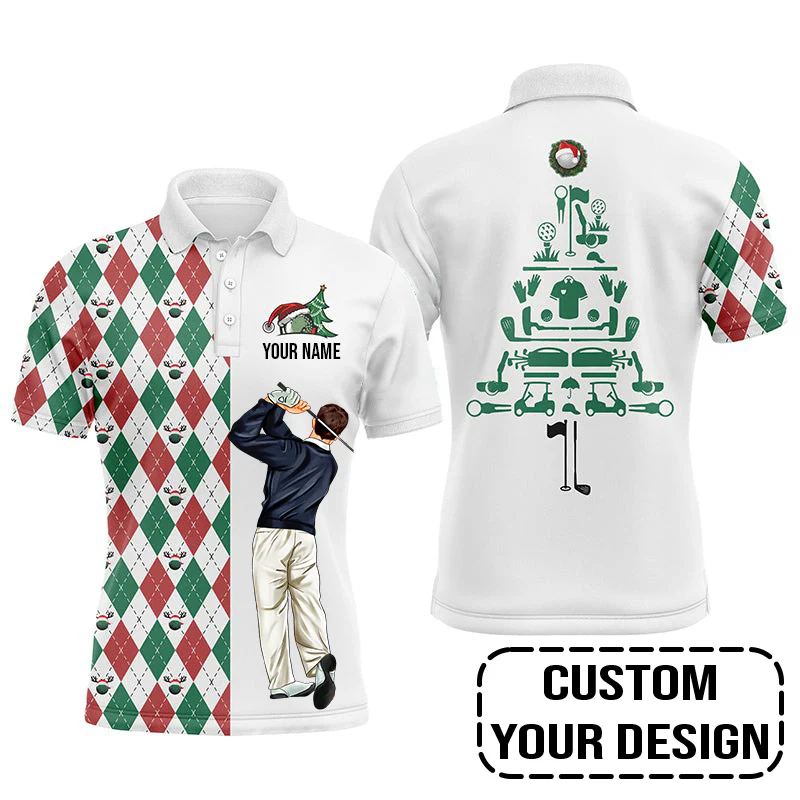 Golf Custom Polo Shirt, Funny Christmas Golf Polo Shirt Personalized Christmas Tree Golf Polo Shirt - Image 2