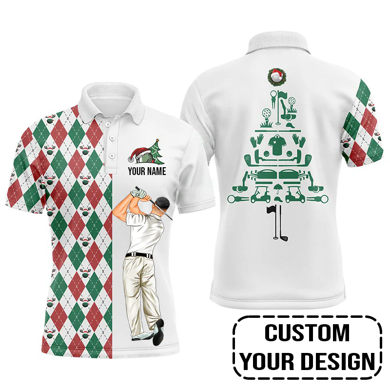 Golf Custom Polo Shirt, Funny Christmas Golf Polo Shirt Personalized Christmas Tree Golf Polo Shirt - Image 5
