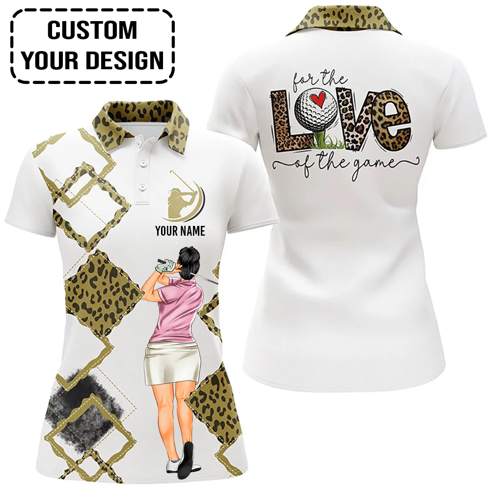 Golf Custom Women Polo Shirt, For The Love Of The Game Leopard Women Golf Polo Shirt - Image 2