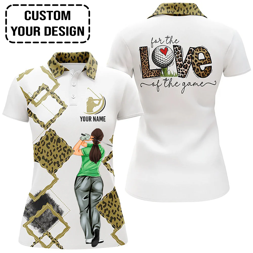Golf Custom Women Polo Shirt, For The Love Of The Game Leopard Women Golf Polo Shirt - Image 3