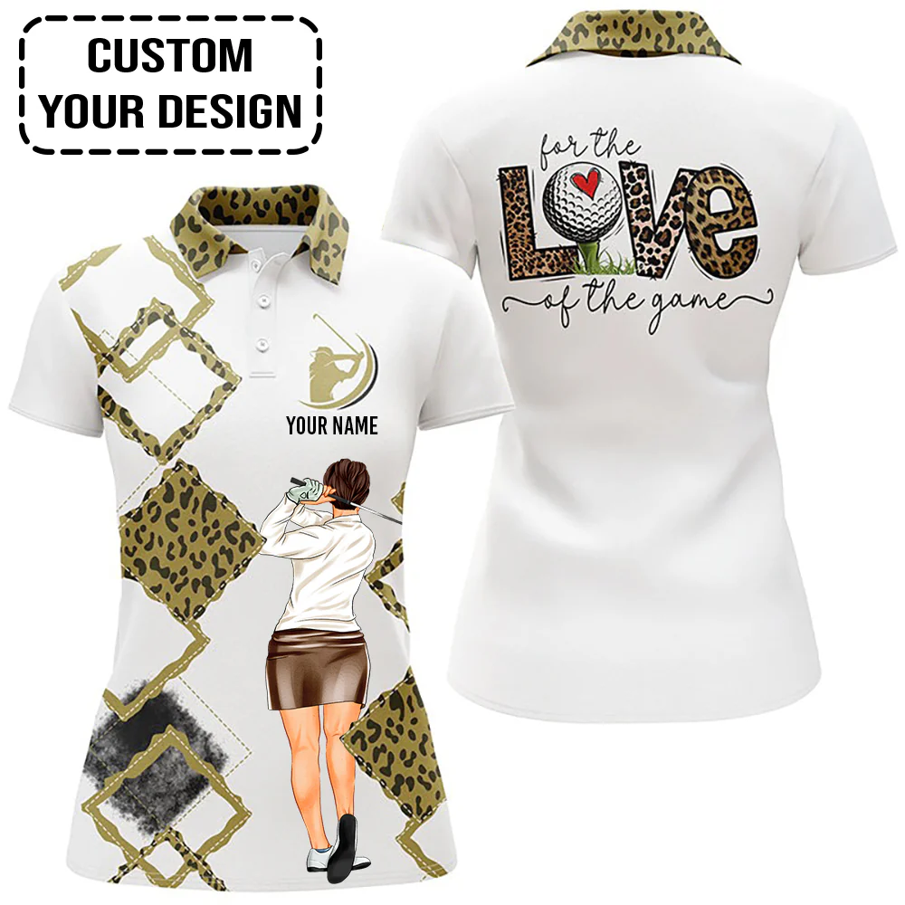 Golf Custom Women Polo Shirt, For The Love Of The Game Leopard Women Golf Polo Shirt - Image 5
