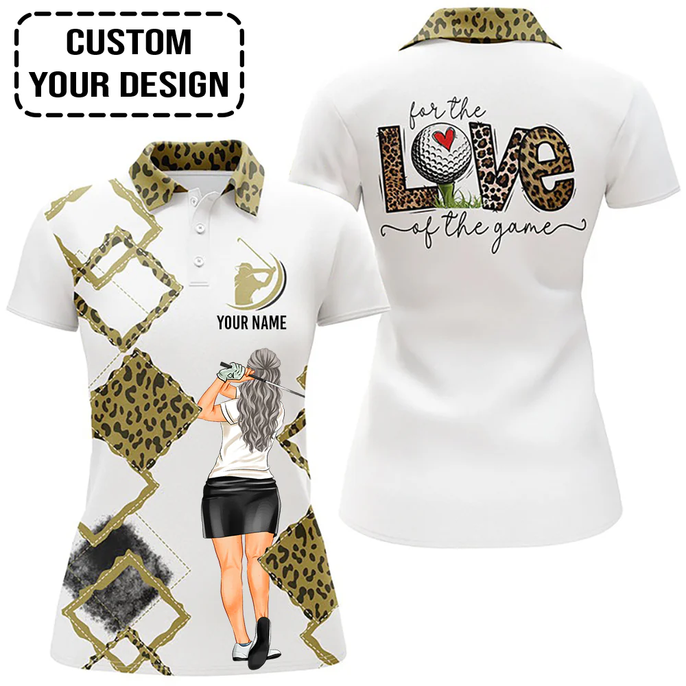 Golf Custom Women Polo Shirt, For The Love Of The Game Leopard Women Golf Polo Shirt - Image 6