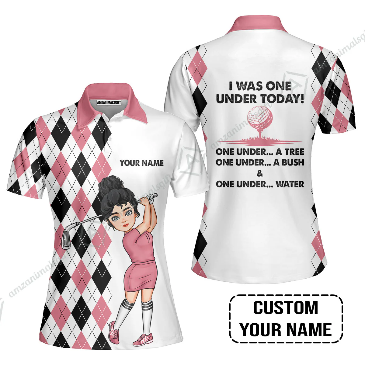 Golf Custom Women Polo Shirt, I Was One Under Today A Tree, Bush And Water Personalized Women Polo Shirts - Image 2