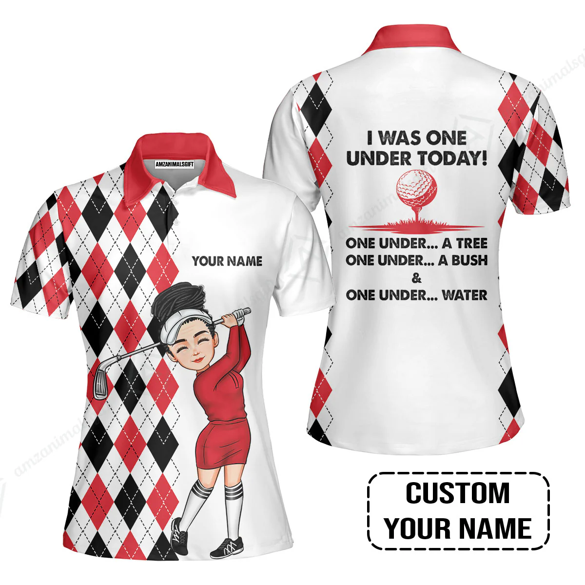 Golf Custom Women Polo Shirt, I Was One Under Today A Tree, Bush And Water Personalized Women Polo Shirts - Image 3