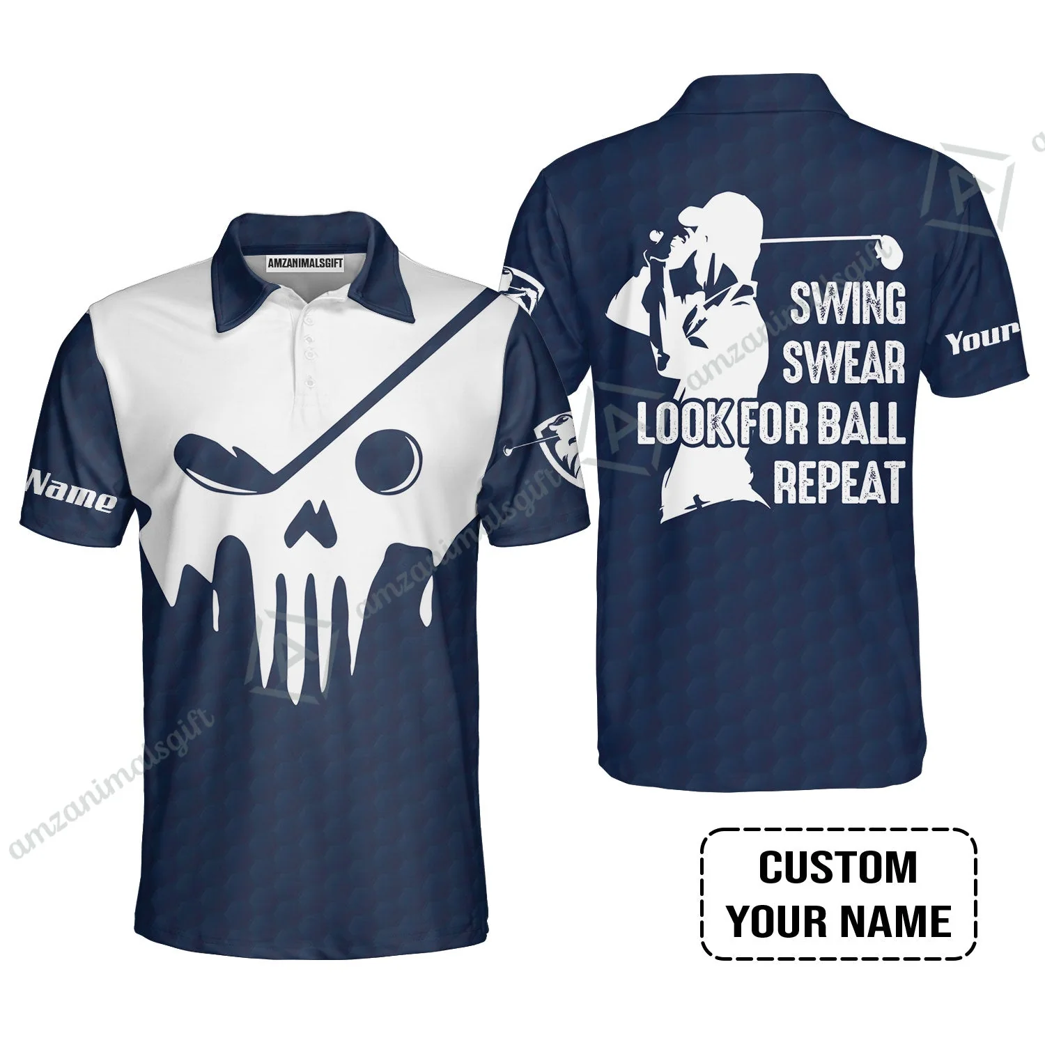 Golf Hawaiian Shirt - Custom Name Golf Skull - Swing Swear Look For Ball Repeat Hawaiian Shirt - Image 6