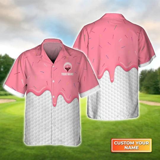 Golf Hawaiian Shirt Custom Name, Personalized Ice Cream Melting On Golf Ball Cone Aloha Hawaiian Shirt For Summer - Perfect Gift For Golf Lovers, Golfers