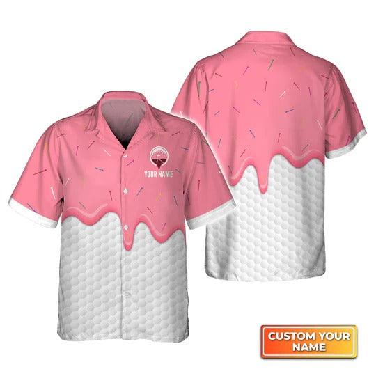 Golf Hawaiian Shirt Custom Name, Personalized Ice Cream Melting On Golf Ball Cone Aloha Hawaiian Shirt For Summer - Perfect Gift For Golf Lovers, Golfers - Image 2