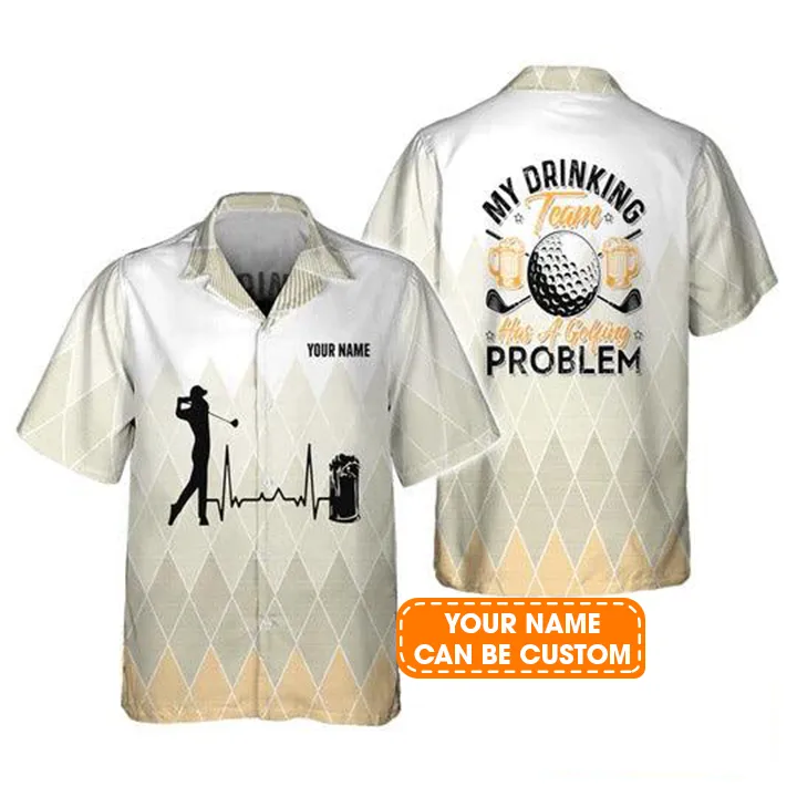 Golf Hawaiian Shirt Customized Name, Golf Heartbeat Personalized Beer And Golf My Drinking Team Shirt For Men - Perfect Gift For Golf Lovers, Golfers - Image 2