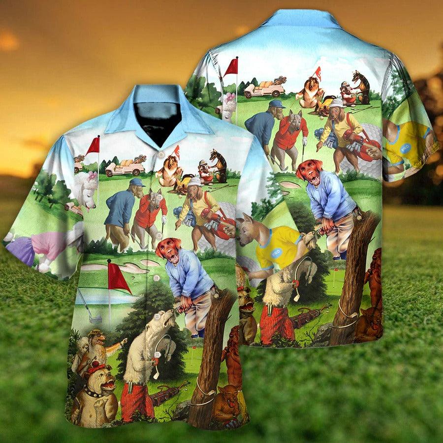 Golf Hawaiian Shirt - Funny Dog Playing Golf Hawaiian Shirt - Perfect Gift For Men, Golf Lovers, Golfers