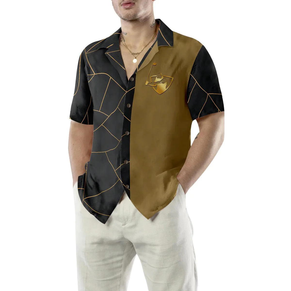 Golf Hawaiian Shirt, Golden Lines Golf Aloha Shirt, Golf Aloha Hawaiian Shirt For Summer - Perfect Gift For Men, Women, Golf Lover, Friend, Family - Image 4