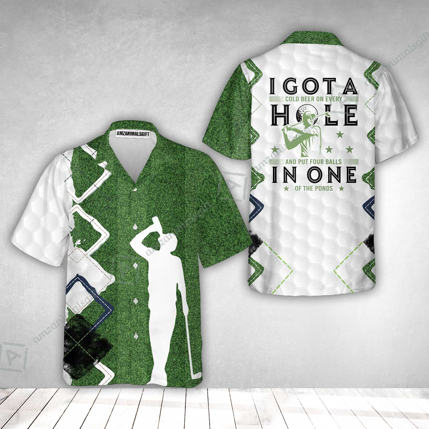 Golf Hawaiian Shirt - Green Argyle Golf Shirt, I Got A Cold Beer On Every Hole In One Hawaiian Shirt - Image 2