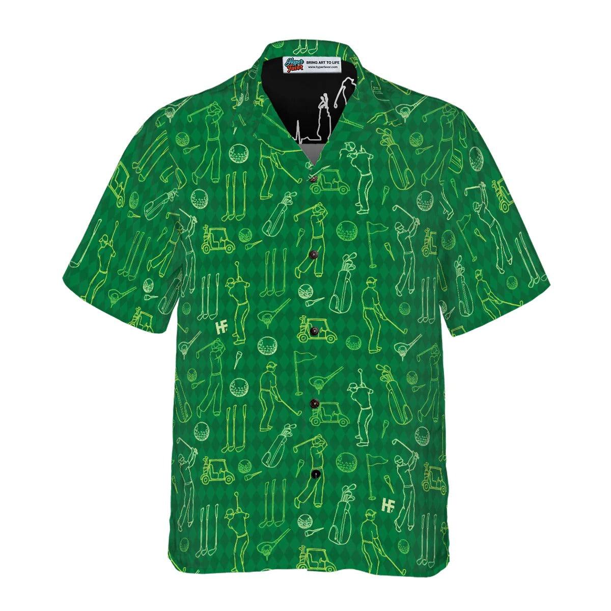 Golf Hawaiian Shirt Icons Pattern, Golf In Green Background Hawaiian Shirt, Summer Aloha Shirt - Perfect Gift For Men, Women, Husband, Friend, Family - Image 2