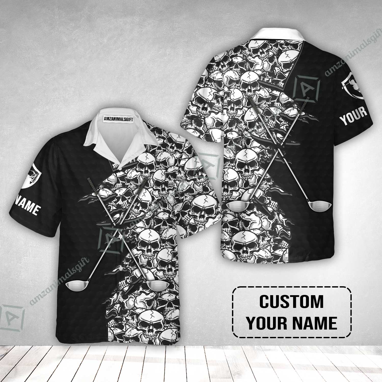 Golf Hawaiian Shirt, Pattern Skull Golf Clubs Performance Custom Name Apparel - Personalized Sports Gift For Men, Golf Lovers - Image 2