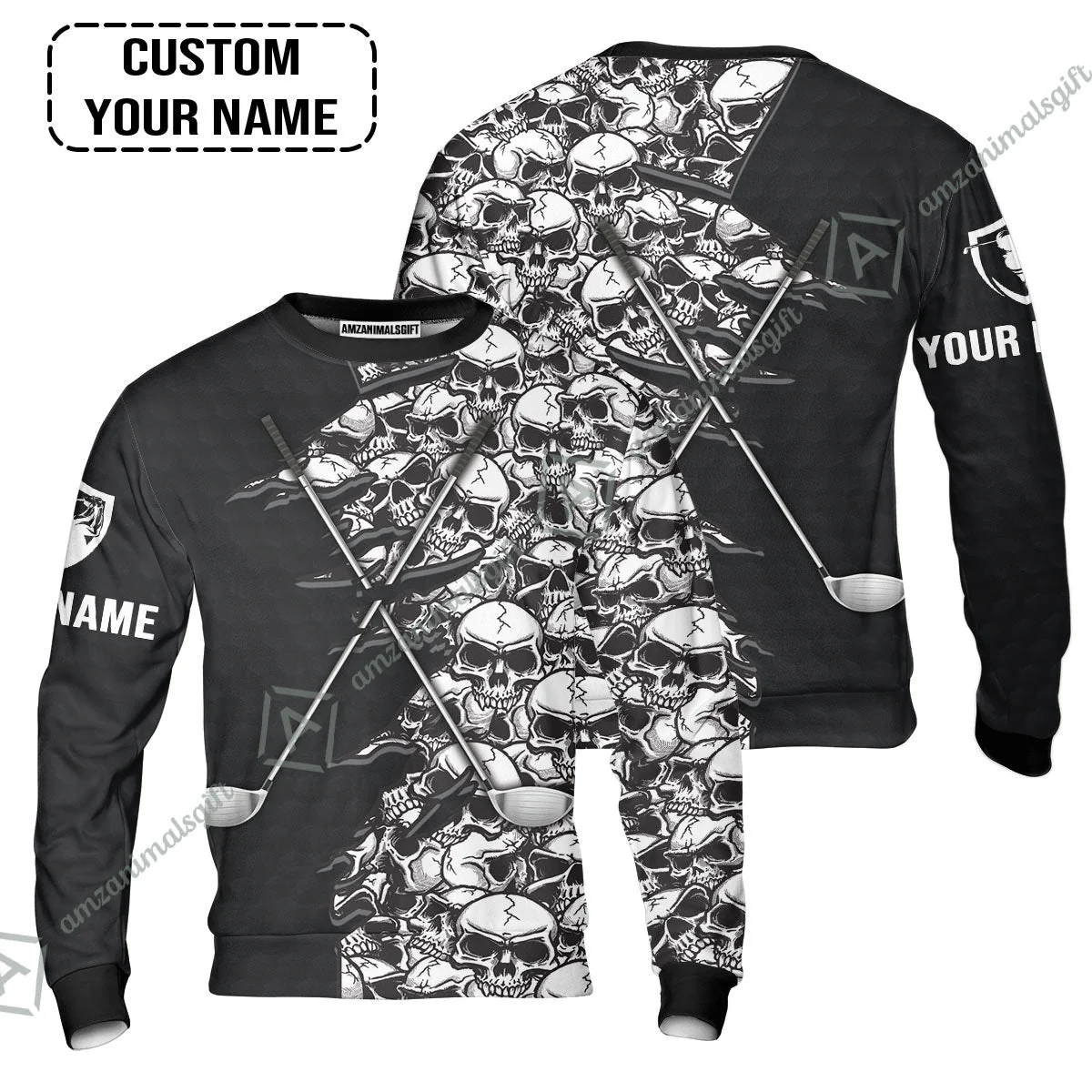 Golf Hawaiian Shirt, Pattern Skull Golf Clubs Performance Custom Name Apparel - Personalized Sports Gift For Men, Golf Lovers - Image 3