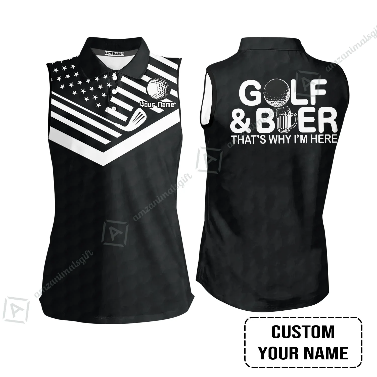Golf Hawaiian Shirt - Personalized American Flag Golf Hawaiian Shirt, Golf And Beer That's Why I'm Here Custom Shirt - Image 3