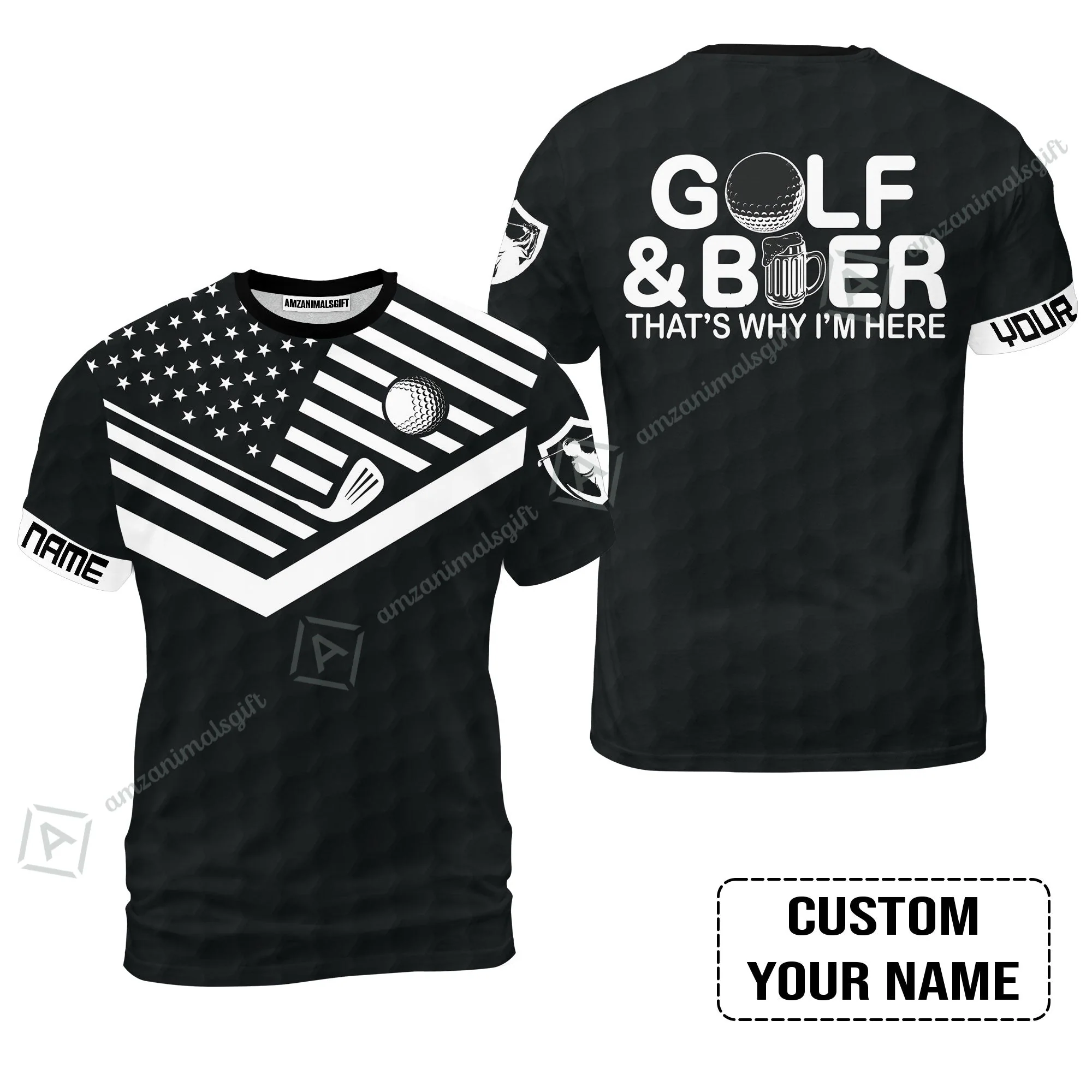 Golf Hawaiian Shirt - Personalized American Flag Golf Hawaiian Shirt, Golf And Beer That's Why I'm Here Custom Shirt - Image 9