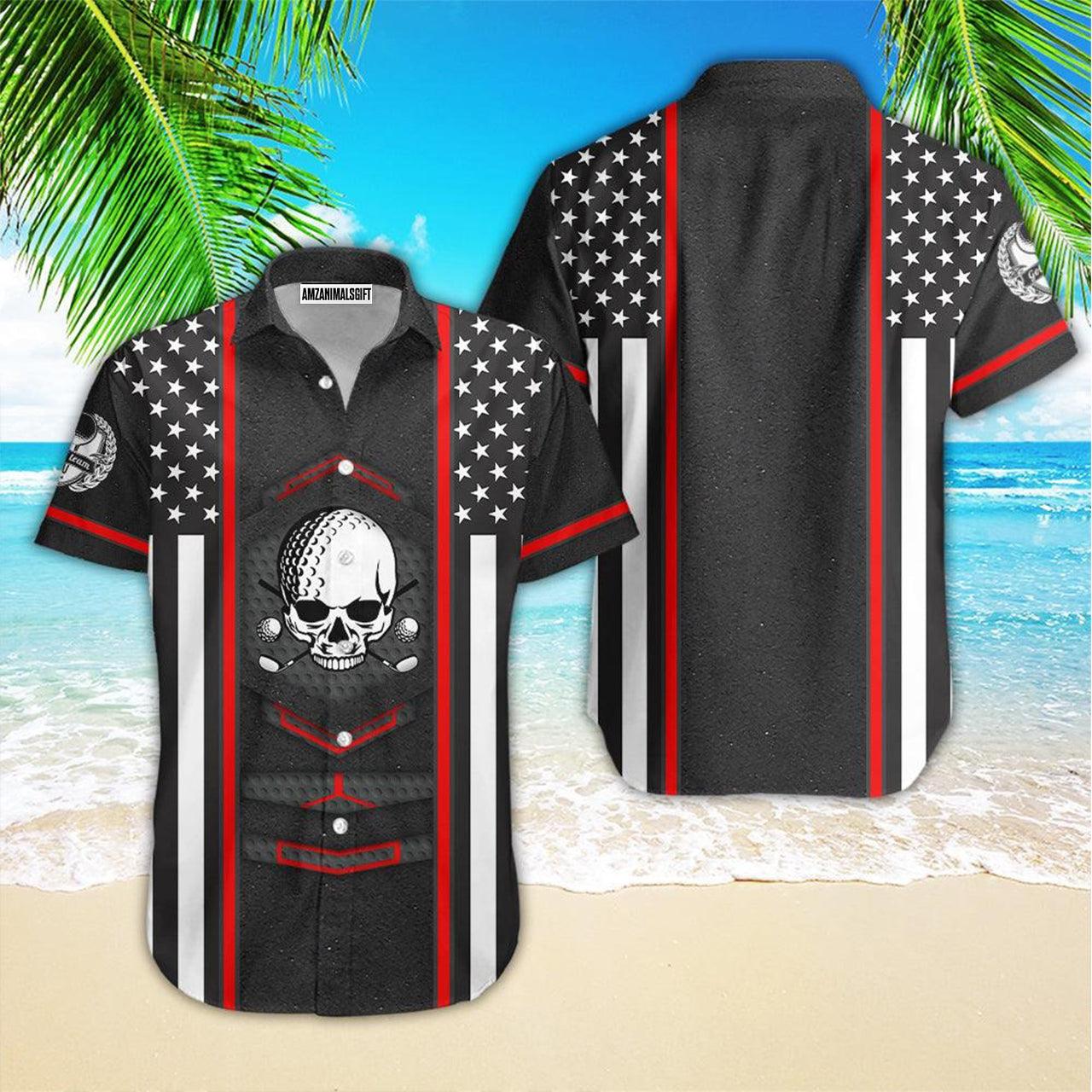 Golf Hawaiian Shirt, Skull Golf Team American Flag Aloha Hawaiian Shirts For Men and Women - Gift For Friend, Family, Golfer
