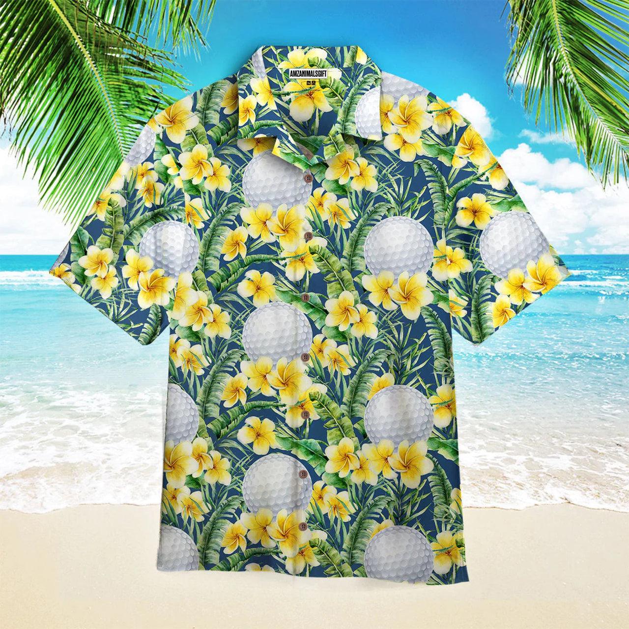 Golf Hawaiian Shirt, Tropical Yellow Hibiscus Flowers Golf Frangipani Green Aloha Hawaiian Shirts For Men and Women - Gift For Golfer, Friend, Family - Image 2