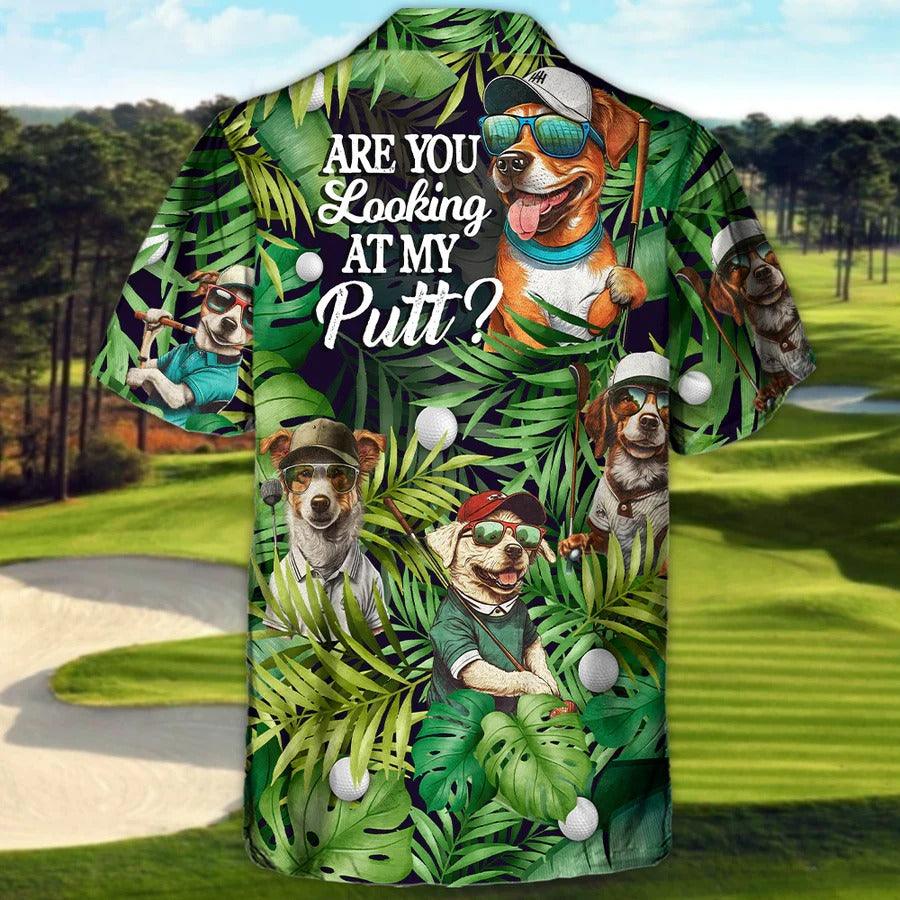 Golf Hawaiian Shirts - Dog Playing Golf Aloha Shirts, Are You Looking At My Putt Tropical Leaves Hawaiian Shirt - Perfect Gift For Men, Golfers, Dog Lovers - Image 3