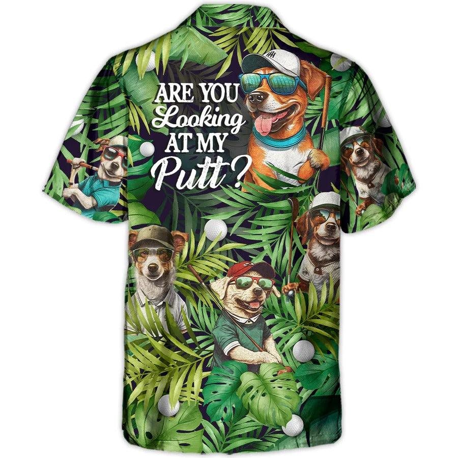 Golf Hawaiian Shirts - Dog Playing Golf Aloha Shirts, Are You Looking At My Putt Tropical Leaves Hawaiian Shirt - Perfect Gift For Men, Golfers, Dog Lovers - Image 4