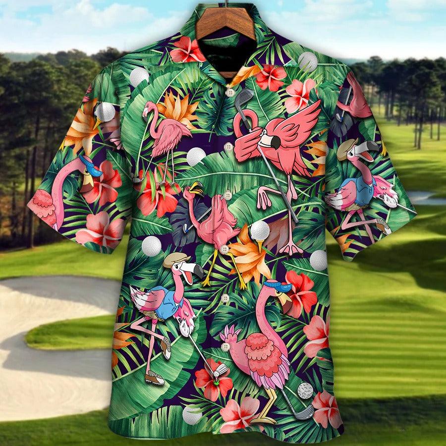 Golf Hawaiian Shirts - Flamingo Playing Golf Aloha Shirts, Talk Birdie To Me Tropical Floral Hawaiian Shirt - Perfect Gift For Men, Flamingo Lovers, Golfer - Image 3