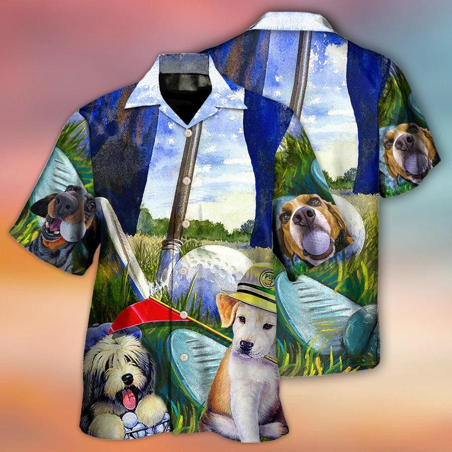 Golf Hawaiian Shirts - Golf Dog Funny Lover Golf Art Style Hawaiian Shirt - Perfect Gift For Men, Dog Lovers, Golfers