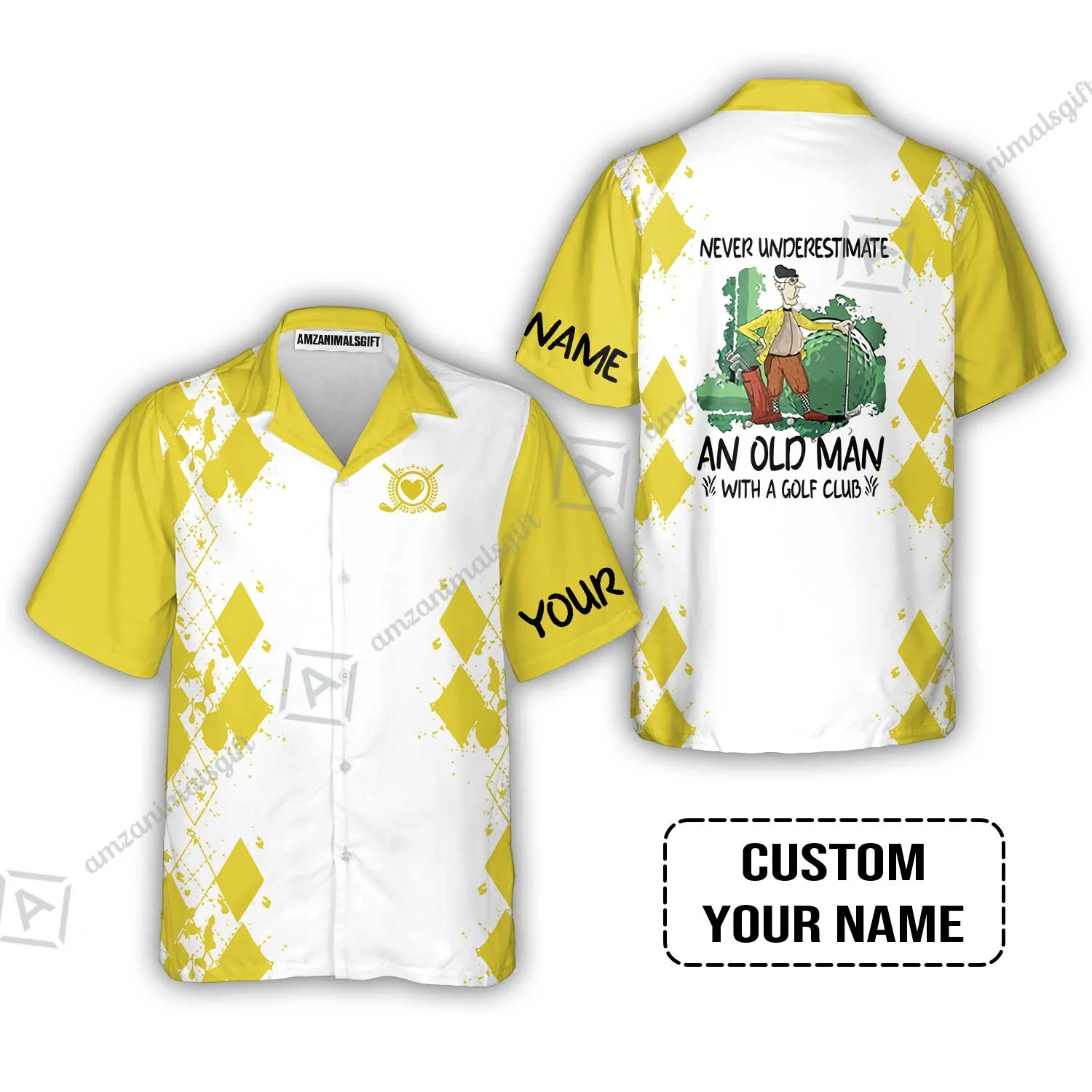 Golf Hoodie - Argyle Pattern Custom Name Apparel - Never Underestimate An Old Man With A Golf Club Hoodie - Image 6