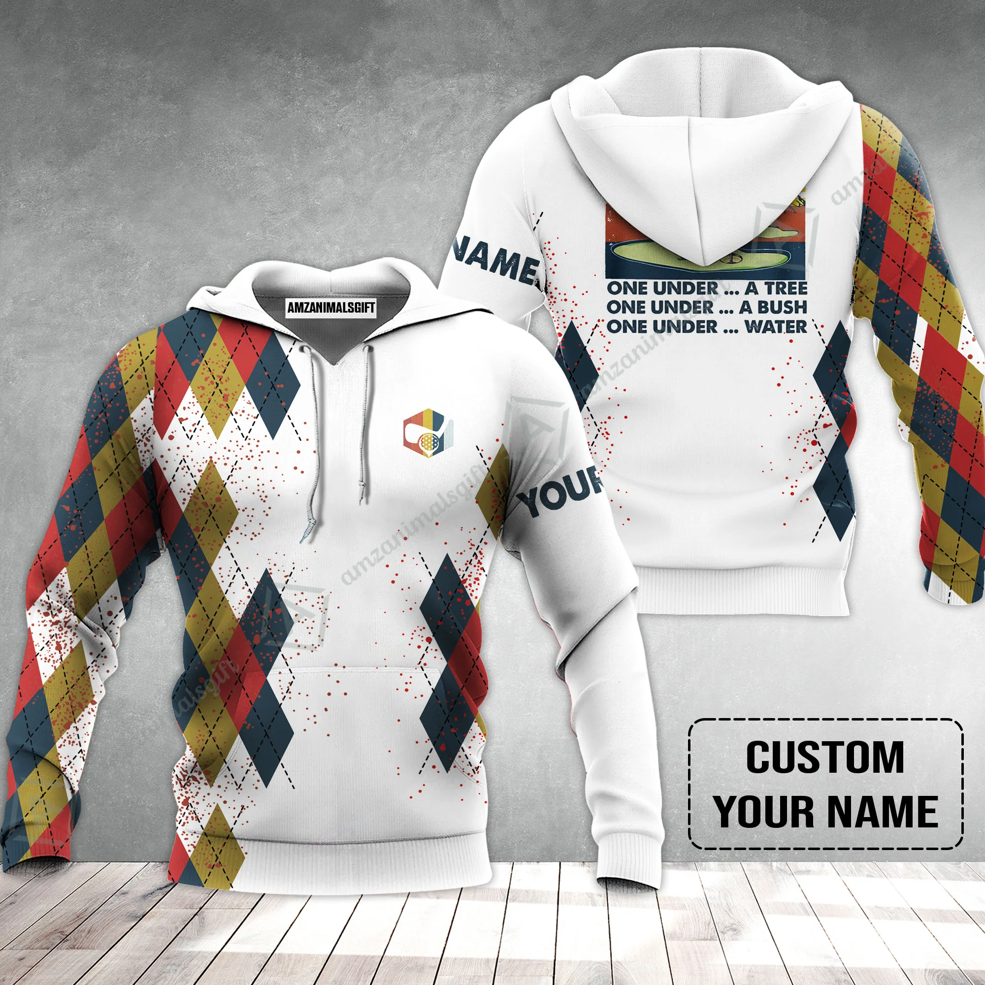 Golf Hoodie Custom Name - I Was One Under Today One Under A Tree Bush and Water - Image 2