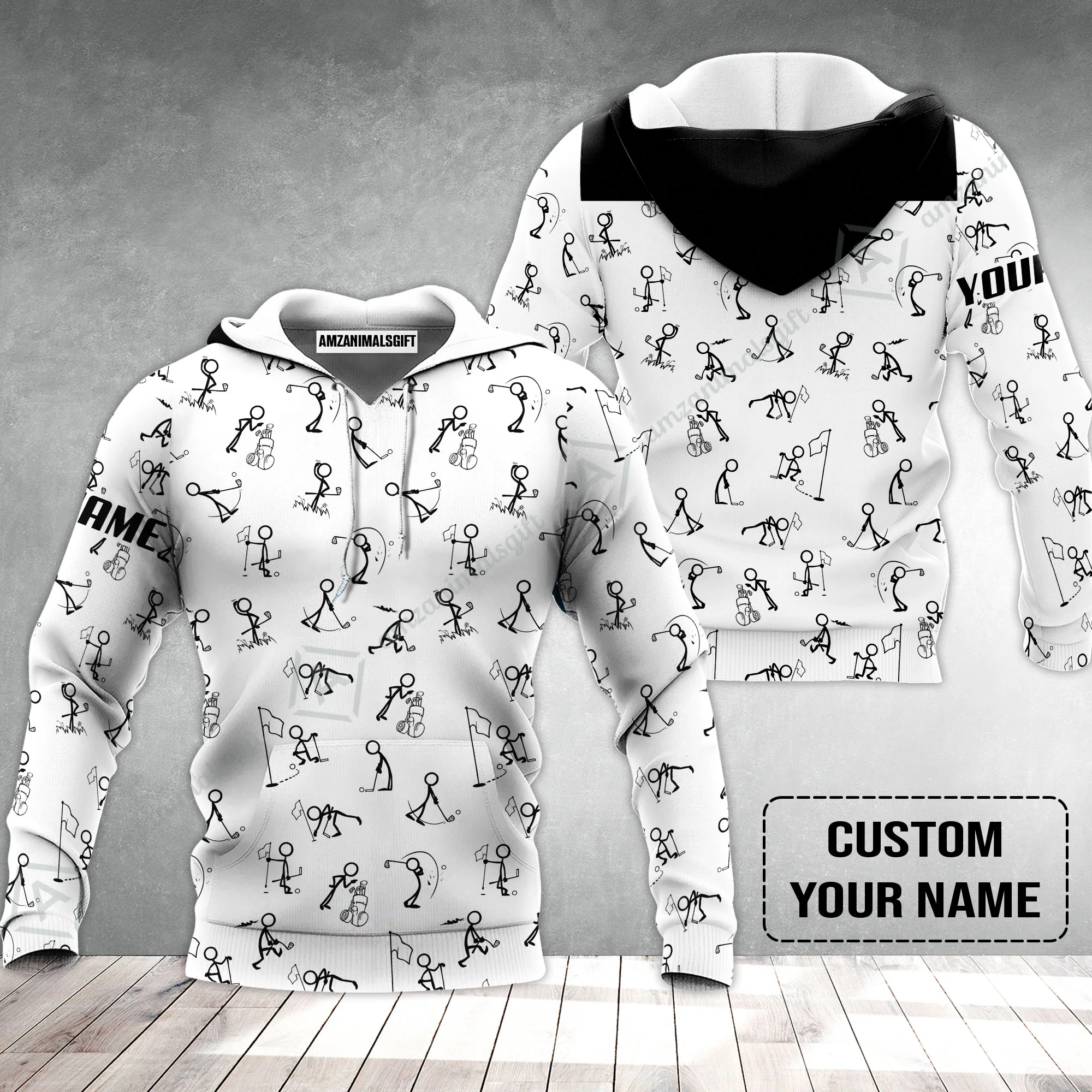 Golf Hoodie - Funny Golf Pattern Custom Name White Apparel - Personalized Gift For Golf Lover - Image 2