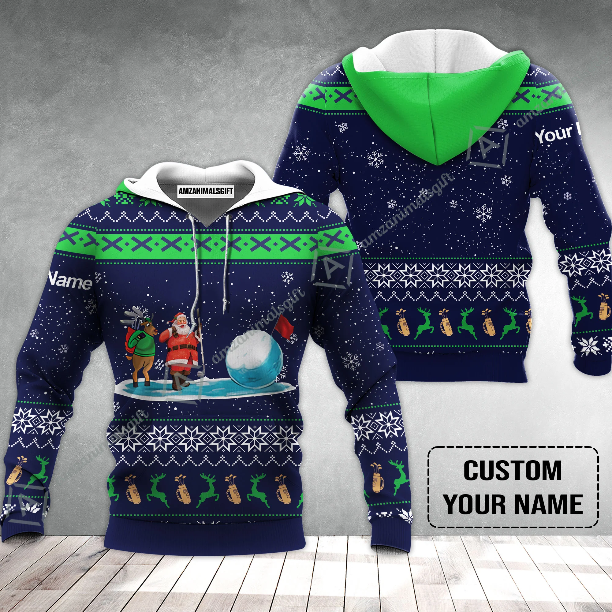 Golf Hoodie - Funny Ugly Christmas Pattern Custom Name Apparel - Personalized Gift For Golf Lover, Men, Team, Husband, Boyfriend - Image 2
