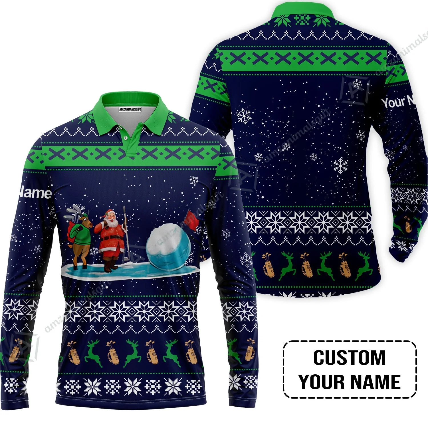 Golf Hoodie - Funny Ugly Christmas Pattern Custom Name Apparel - Personalized Gift For Golf Lover, Men, Team, Husband, Boyfriend - Image 3