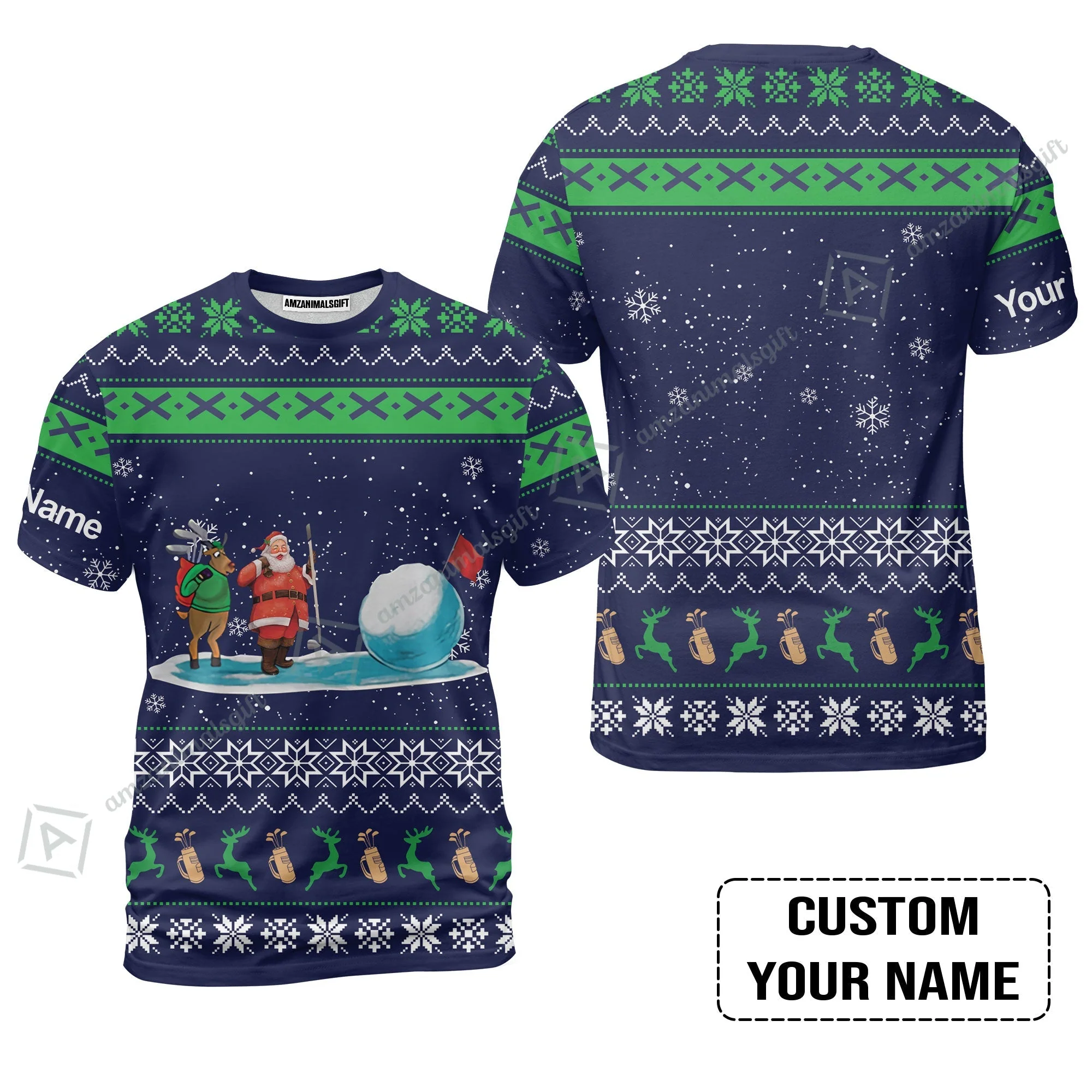 Golf Hoodie - Funny Ugly Christmas Pattern Custom Name Apparel - Personalized Gift For Golf Lover, Men, Team, Husband, Boyfriend - Image 9