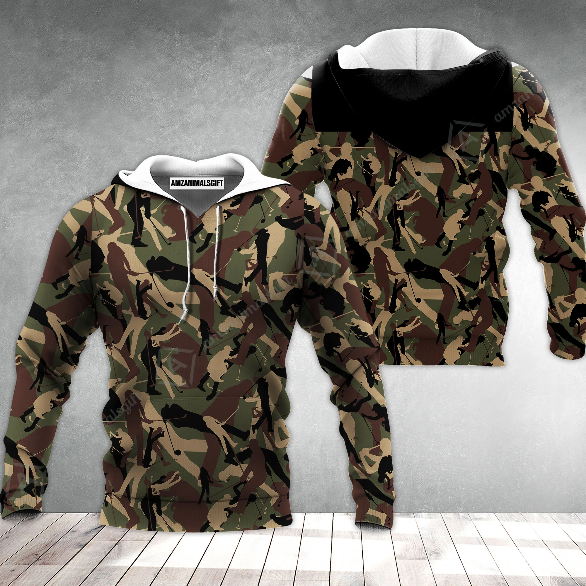 Golf Hoodie - Golf Camouflage Pattern Golf Hoodie, Military Golfing Hoodie, Camo Golf Shirt - Image 2