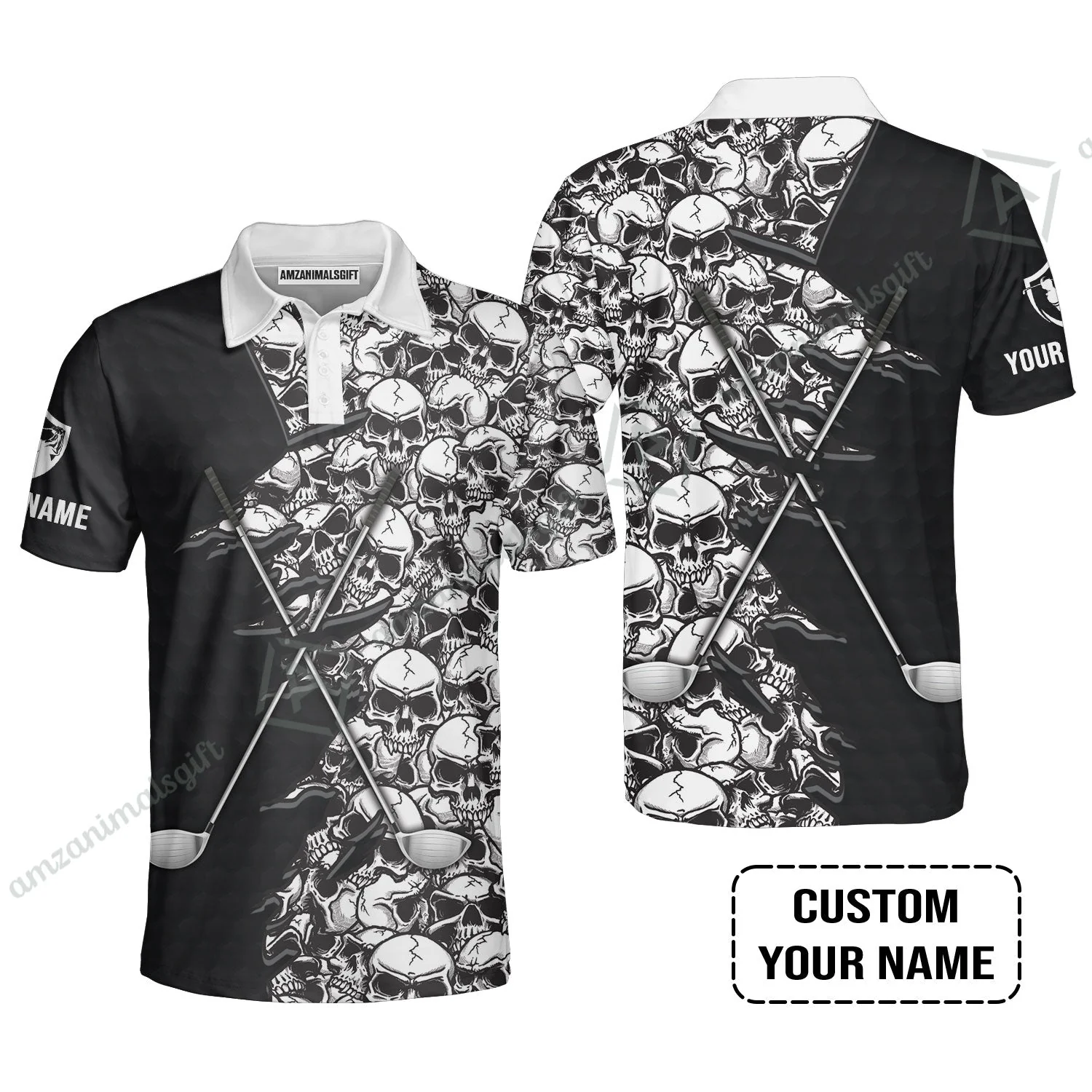 Golf Hoodie, Pattern Skull Golf Clubs Performance Custom Name Apparel - Personalized Sports Gift For Men, Golf Lovers - Image 4