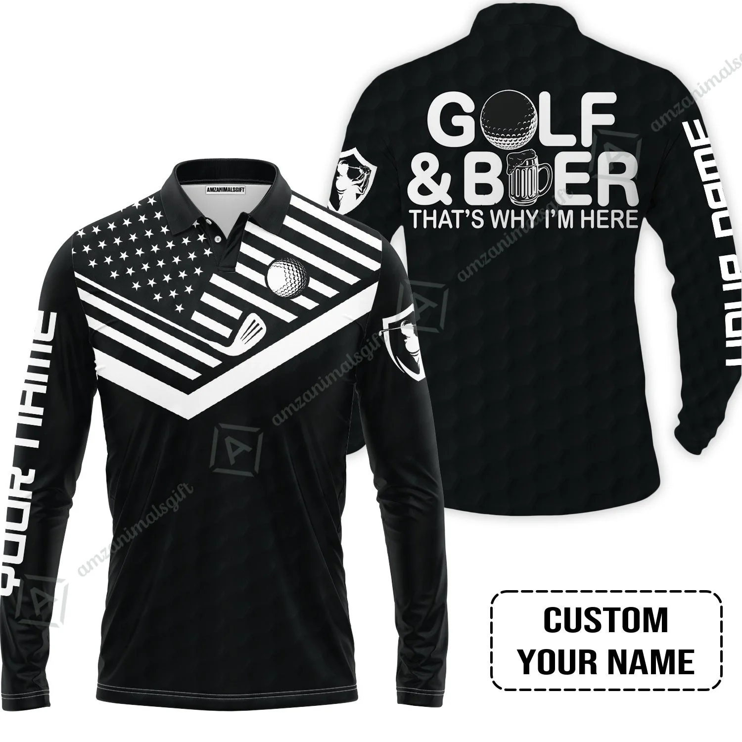 Golf Hoodie - Personalized American Flag Golf Hoodie, Golf And Beer That's Why I'm Here Custom Shirt - Image 3