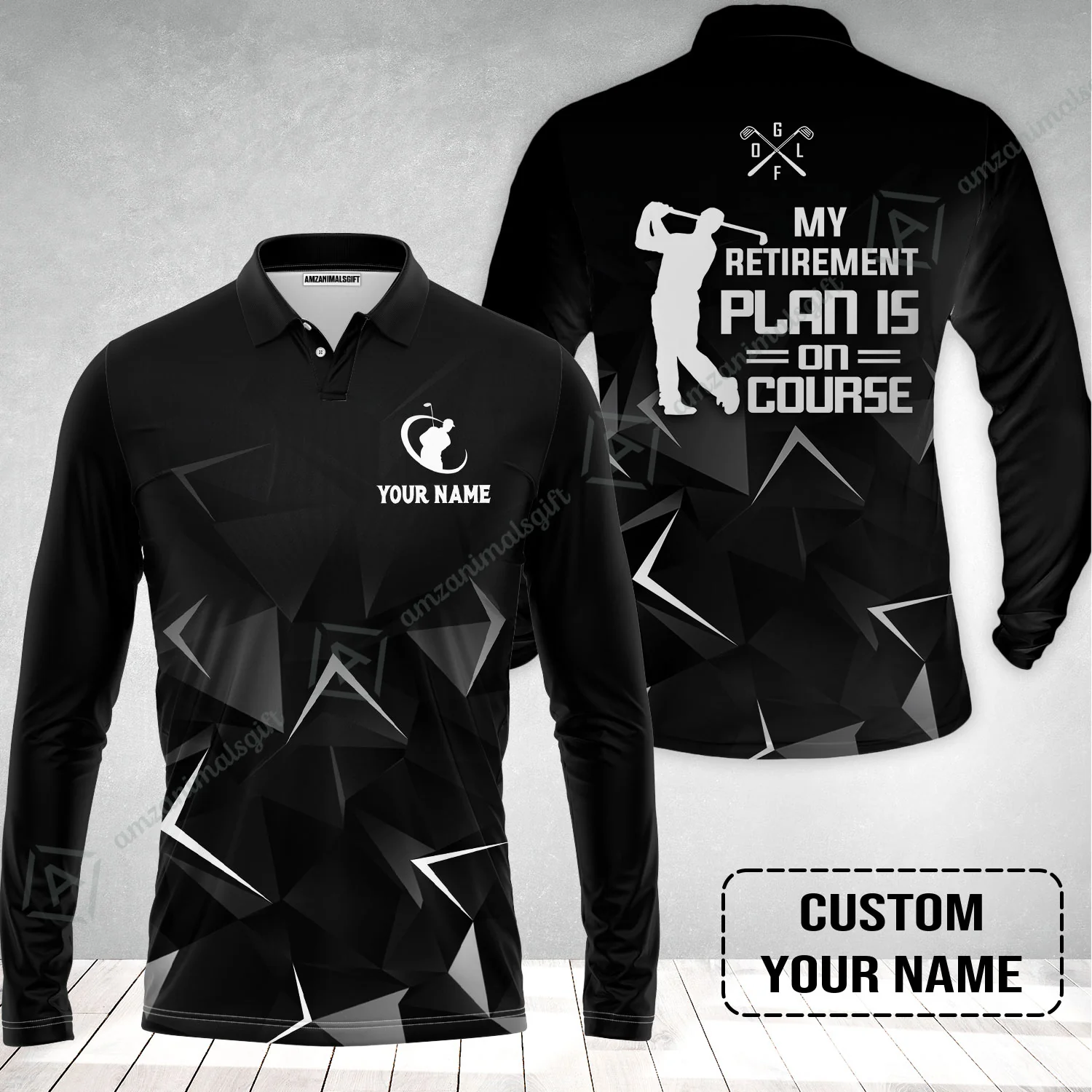 Golf Long Polo Shirt Custom Name - Golfing My Retirement Plan Is On Course Personalized Long Polo Shirt - Image 2