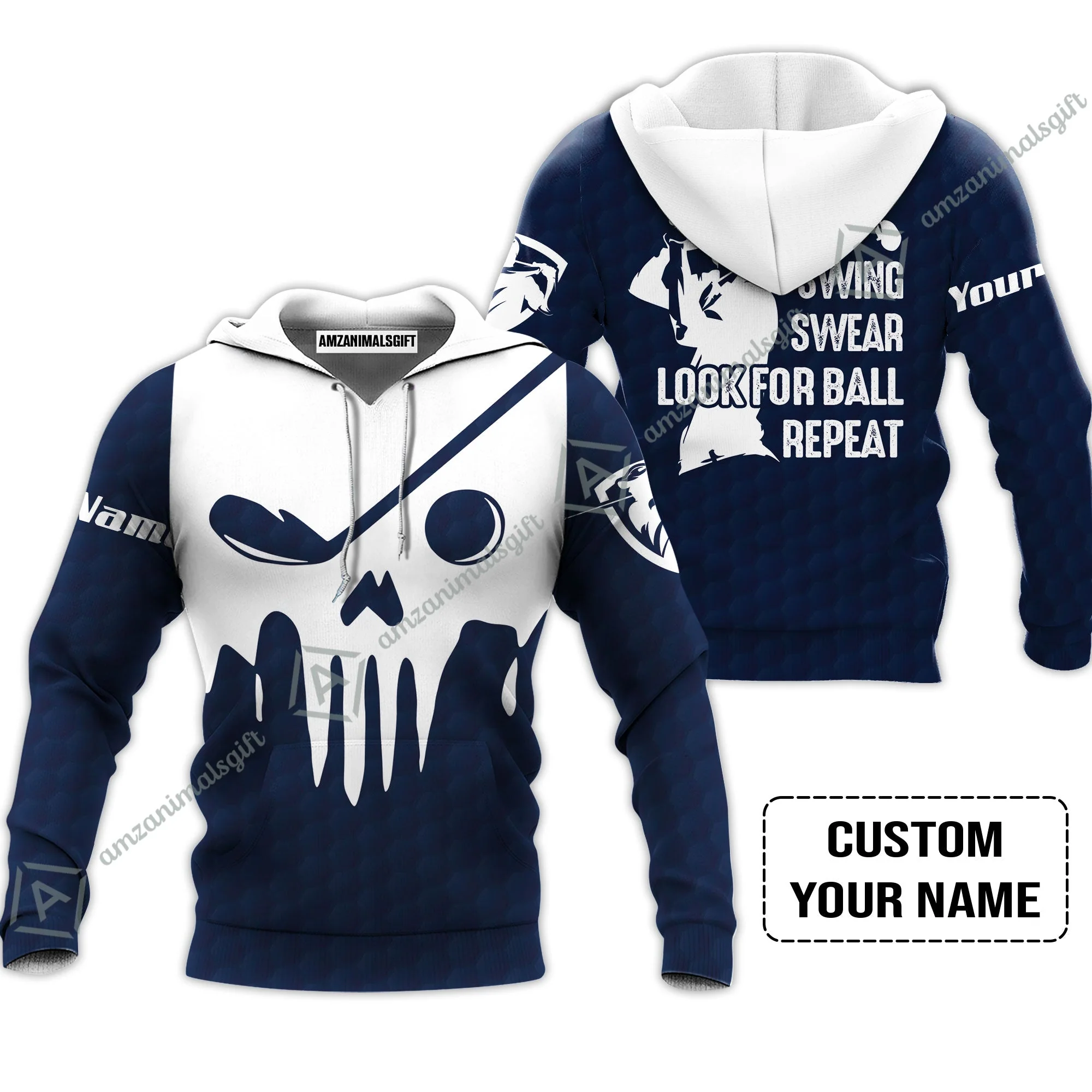 Golf Long Sleeve Men Polo Shirt - Custom Name Golf Skull - Swing Swear Look For Ball Repeat Long Sleeve Men Polo Shirt - Image 4