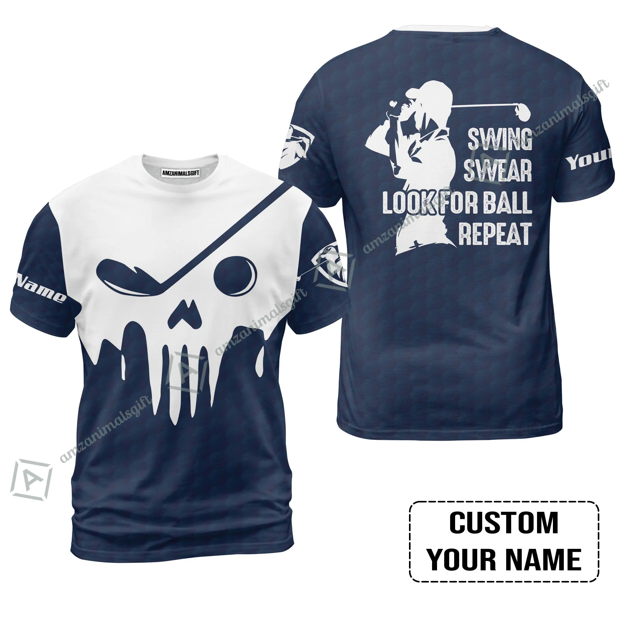 Golf Long Sleeve Men Polo Shirt - Custom Name Golf Skull - Swing Swear Look For Ball Repeat Long Sleeve Men Polo Shirt - Image 7