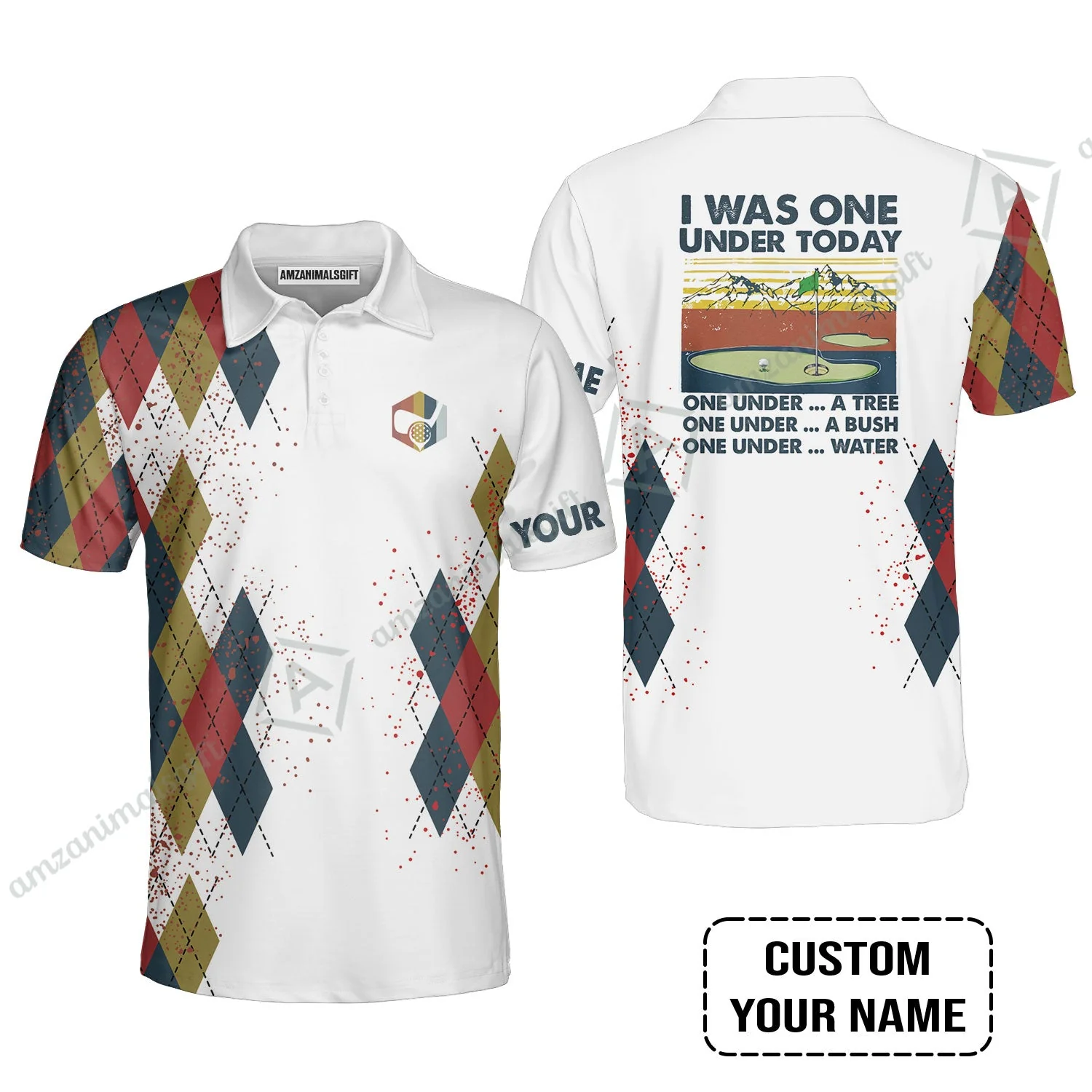 Golf Long Sleeve Men Polo Shirt Custom Name - I Was One Under Today One Under A Tree Bush and Water - Image 3